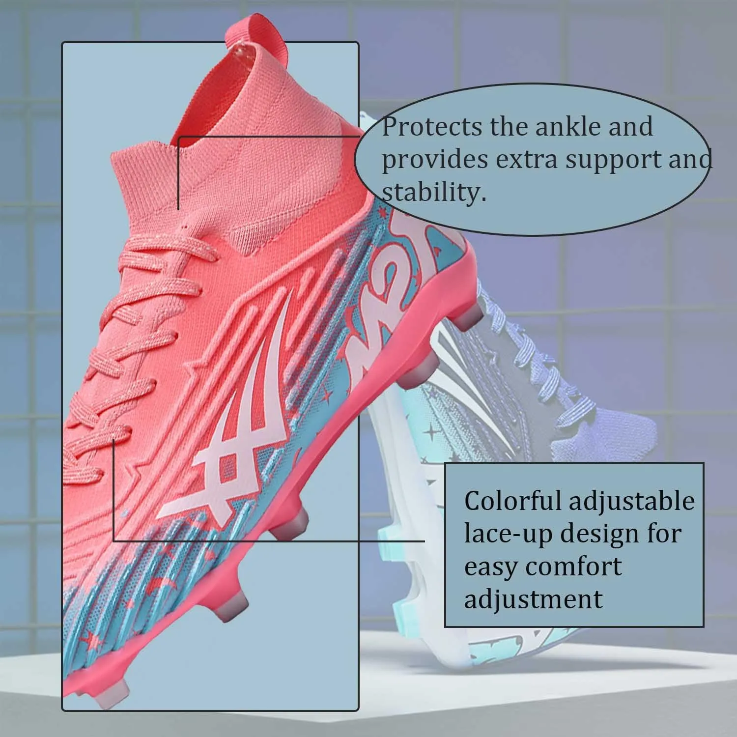 MEBAMY Men's Soccer Shoes High-Top Soccer Cleats Outdoor Breathable Athletic Professional Spikes Youth Boys Football Shoes Unisex