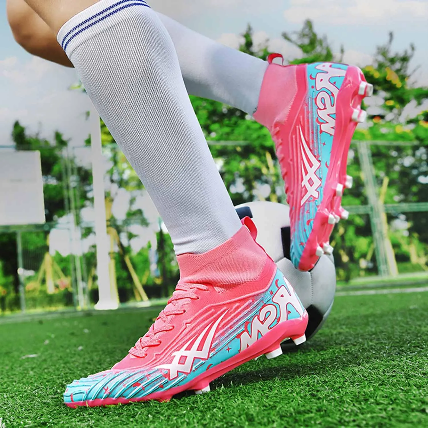 MEBAMY Men's Soccer Shoes High-Top Soccer Cleats Outdoor Breathable Athletic Professional Spikes Youth Boys Football Shoes Unisex