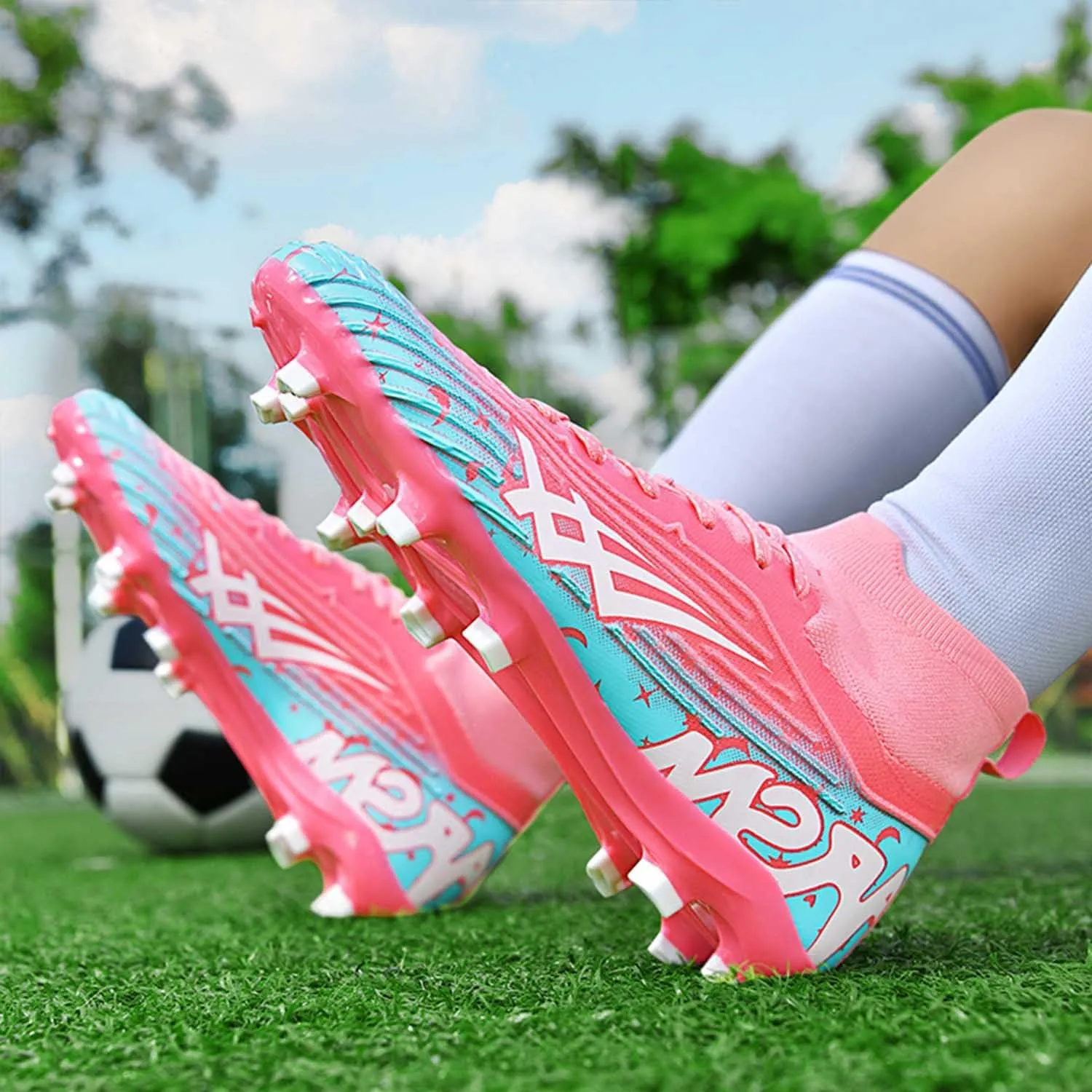 MEBAMY Men's Soccer Shoes High-Top Soccer Cleats Outdoor Breathable Athletic Professional Spikes Youth Boys Football Shoes Unisex