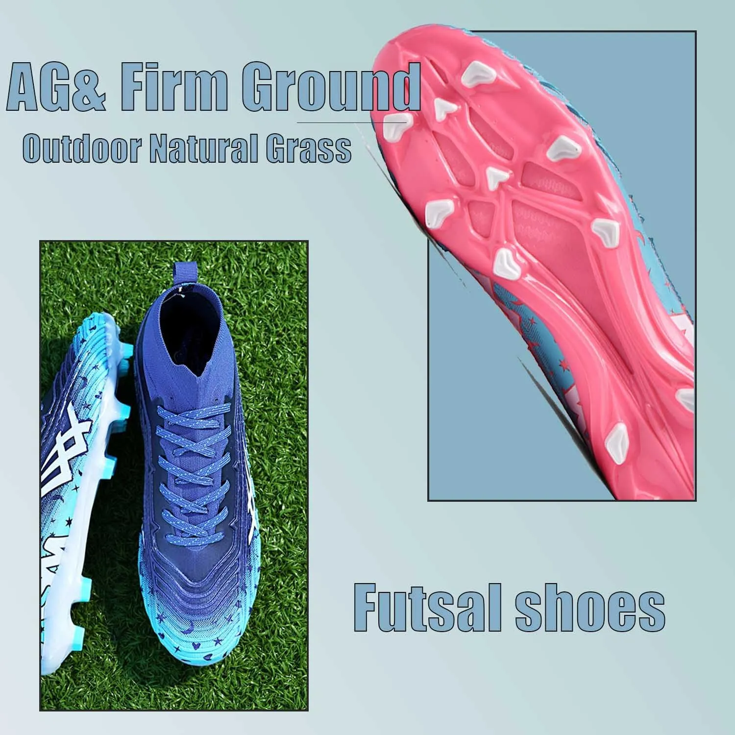MEBAMY Men's Soccer Shoes High-Top Soccer Cleats Outdoor Breathable Athletic Professional Spikes Youth Boys Football Shoes Unisex