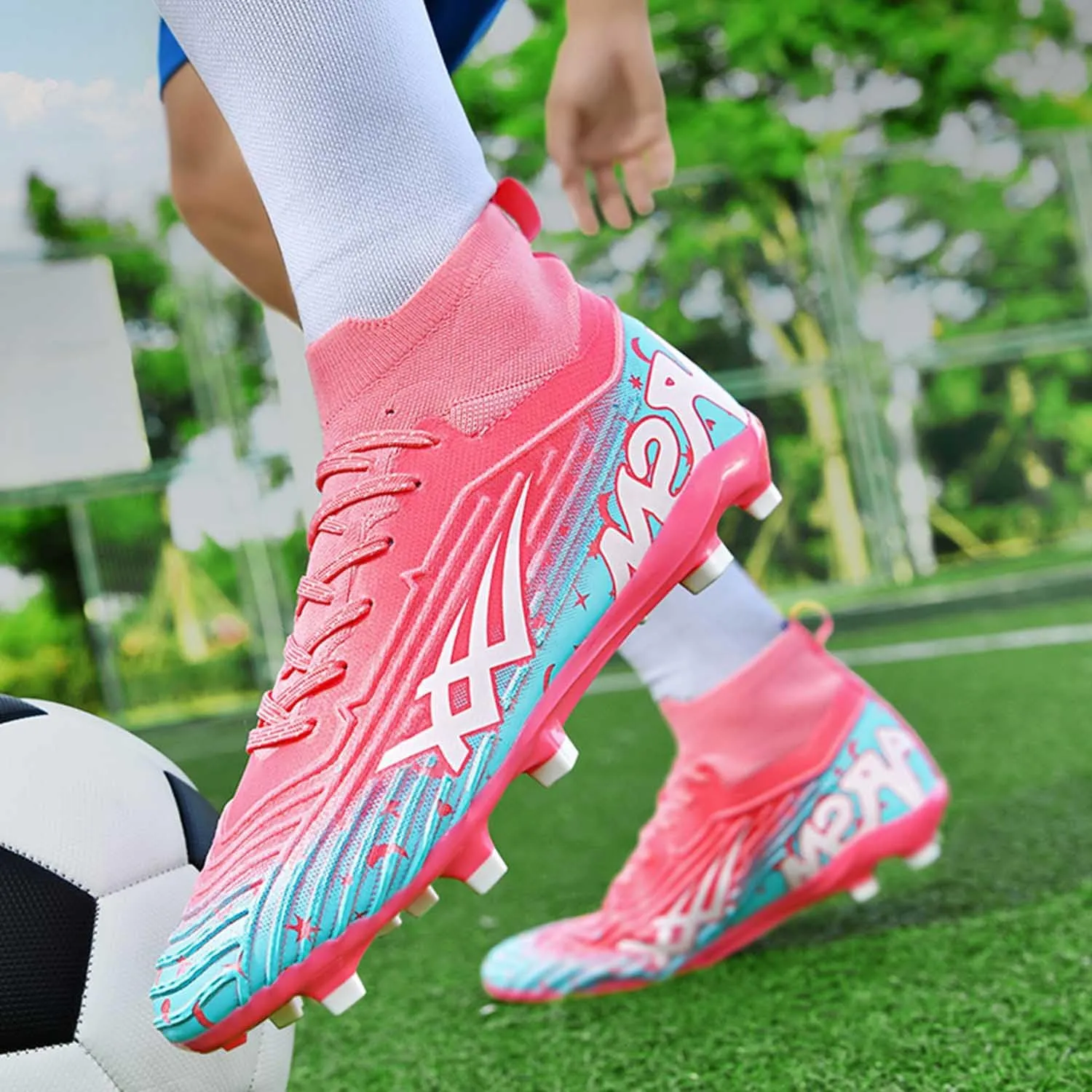 MEBAMY Men's Soccer Shoes High-Top Soccer Cleats Outdoor Breathable Athletic Professional Spikes Youth Boys Football Shoes Unisex