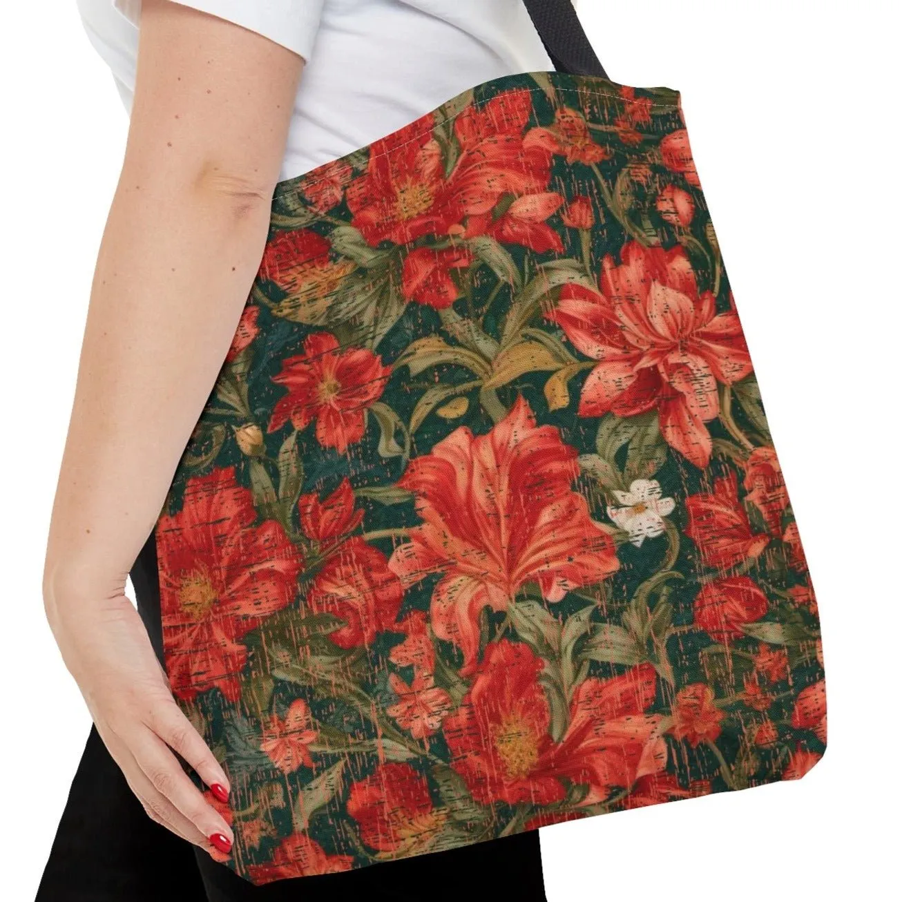 Medium Tote Bag with Christmas Botanical Pattern