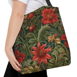 Medium Tote Bag with Red & Green Floral Pattern