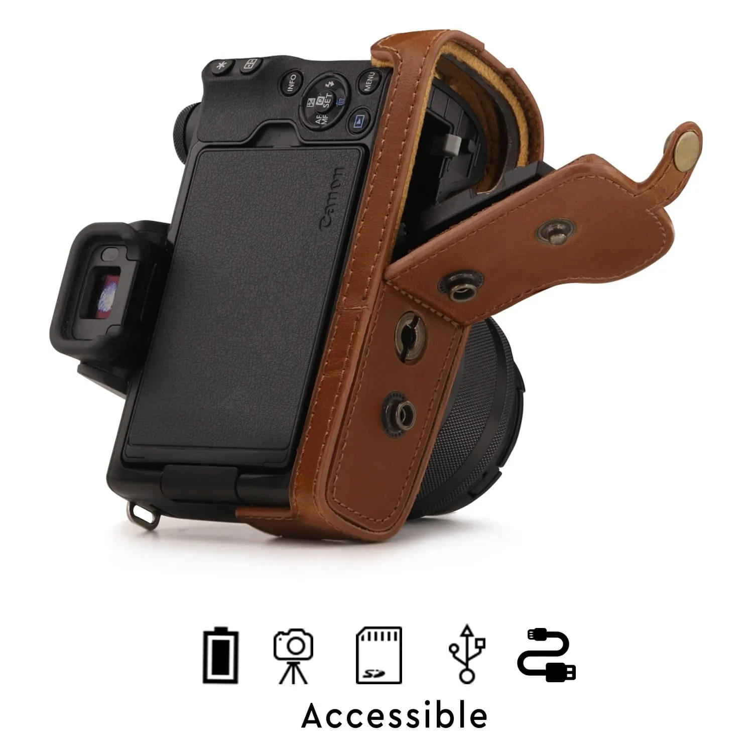 MegaGear Canon EOS M50 II, M50 (15-45mm) Ever Ready Leather Camera Case and Strap