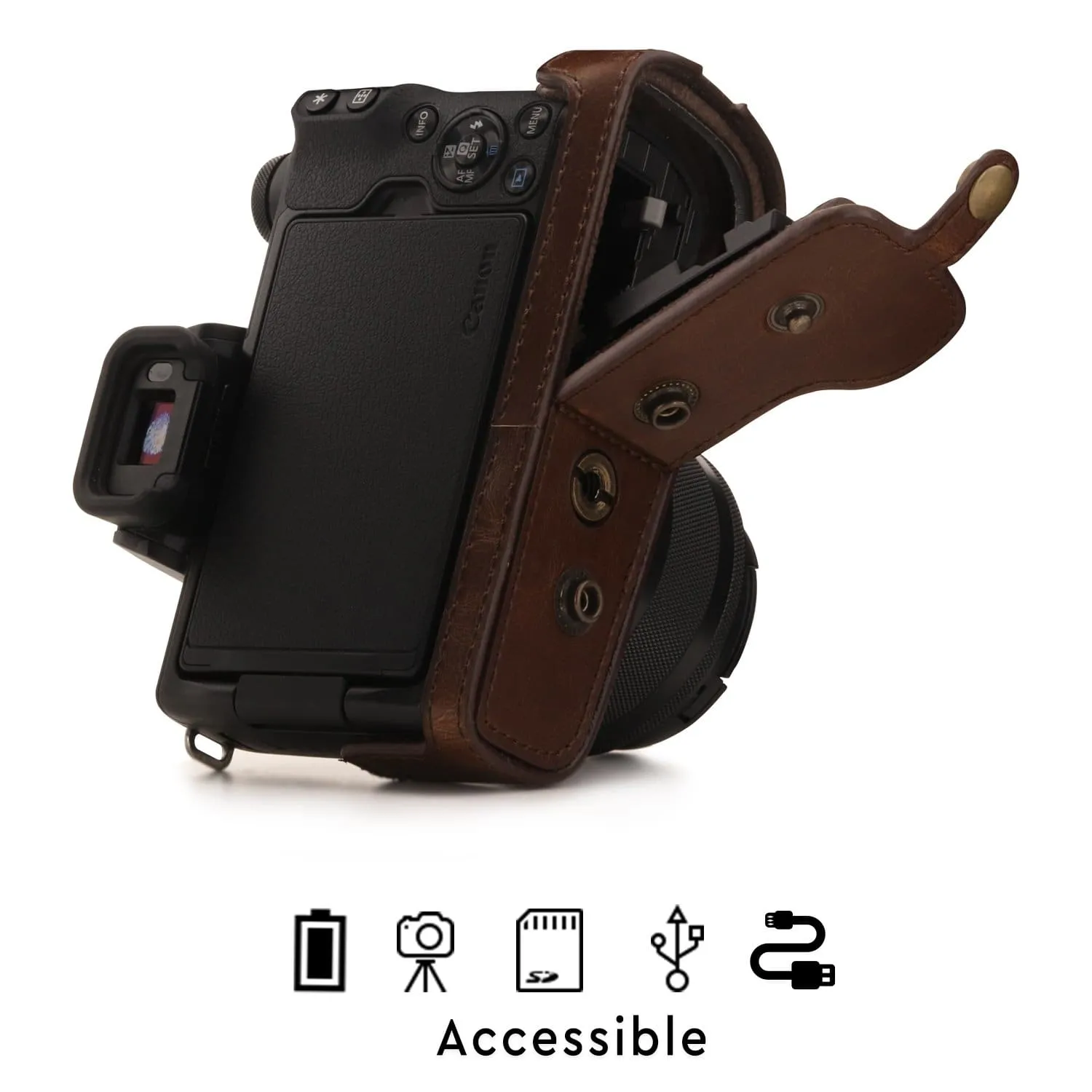 MegaGear Canon EOS M50 II, M50 (15-45mm) Ever Ready Leather Camera Case and Strap