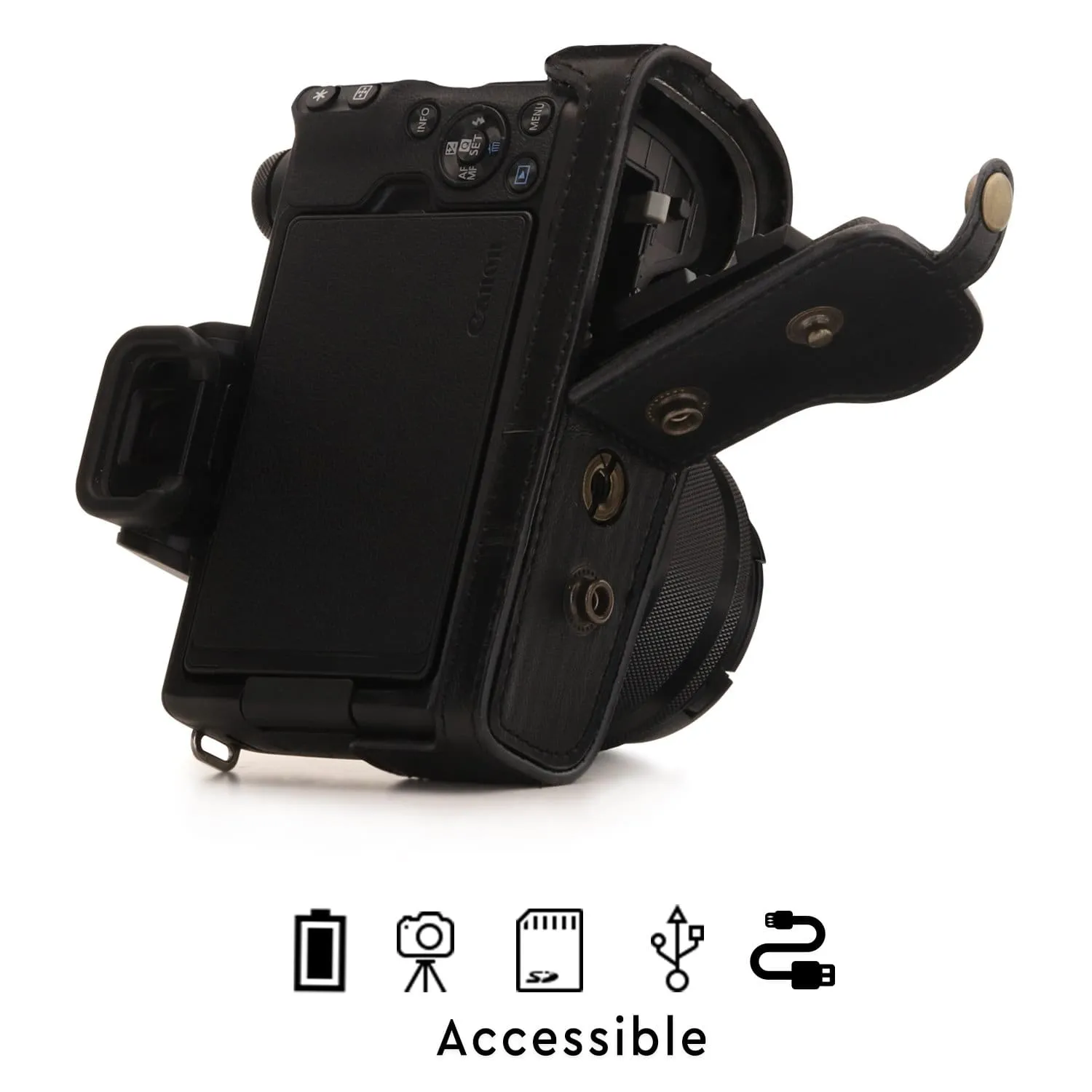 MegaGear Canon EOS M50 II, M50 (15-45mm) Ever Ready Leather Camera Case and Strap