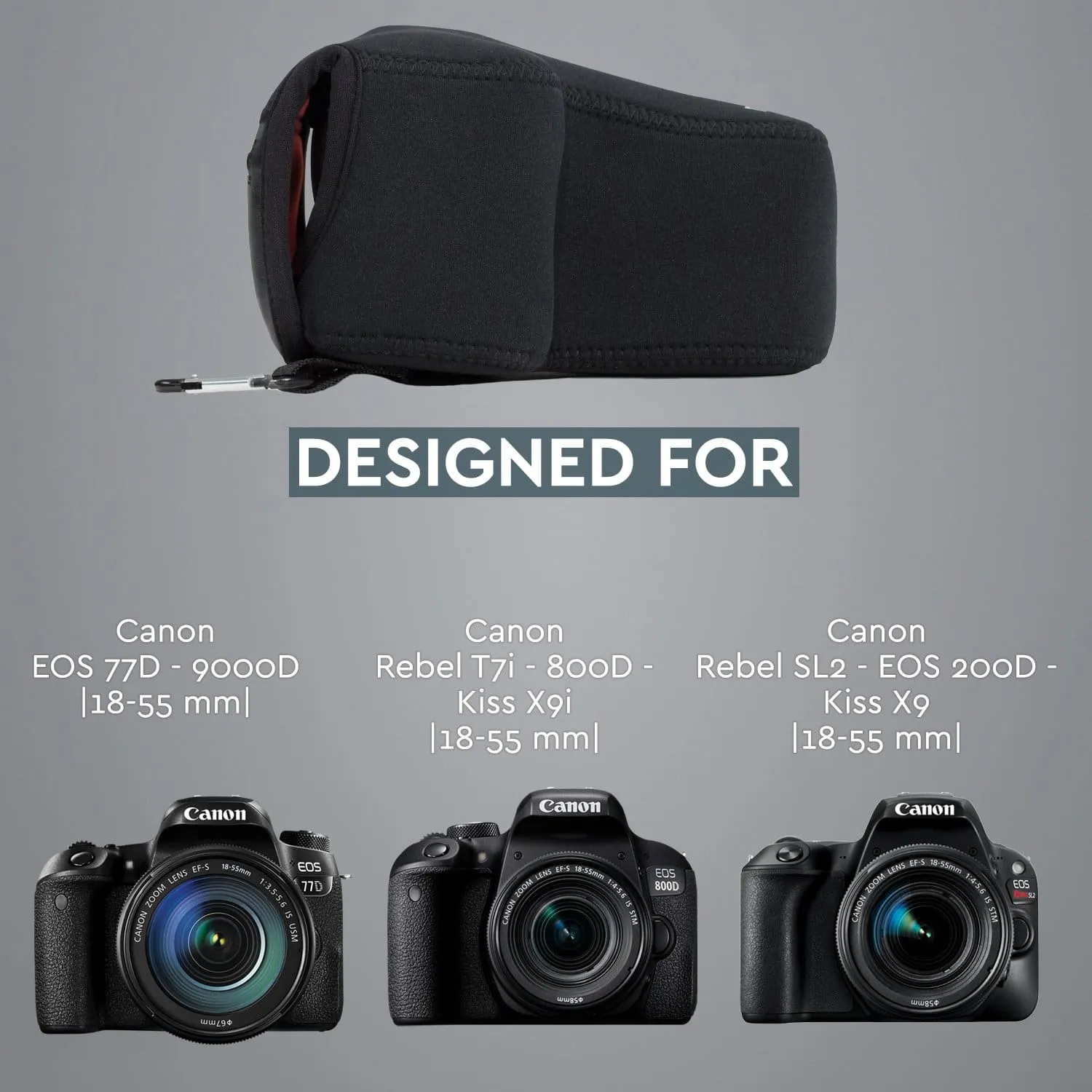 MegaGear Canon EOS Rebel SL3, 250D, Kiss X10, Rebel SL2, Kiss X9, Rebel T7i, Kiss X9i, 77D, 9000D, 200D, 800D (18-55mm) Neoprene Camera Case