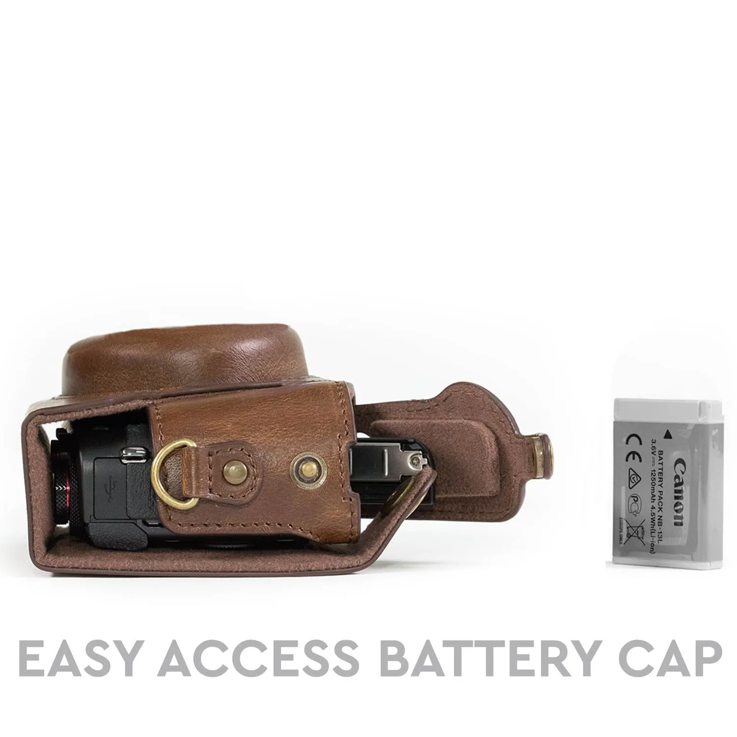 MegaGear Canon PowerShot G7 X Mark II Ever Ready Leather Camera Case and Strap, with Battery Access