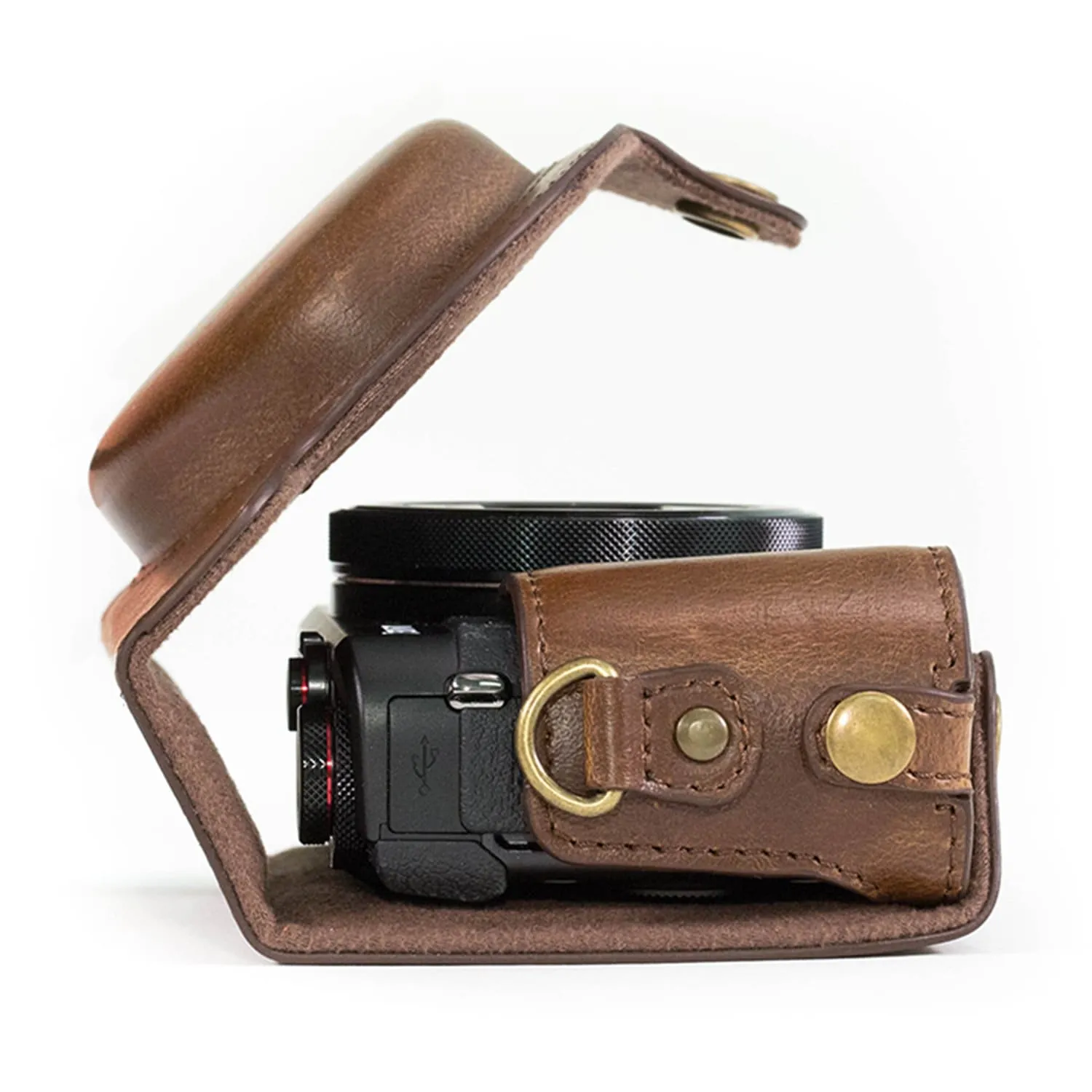 MegaGear Canon PowerShot G7 X Mark II Ever Ready Leather Camera Case and Strap, with Battery Access