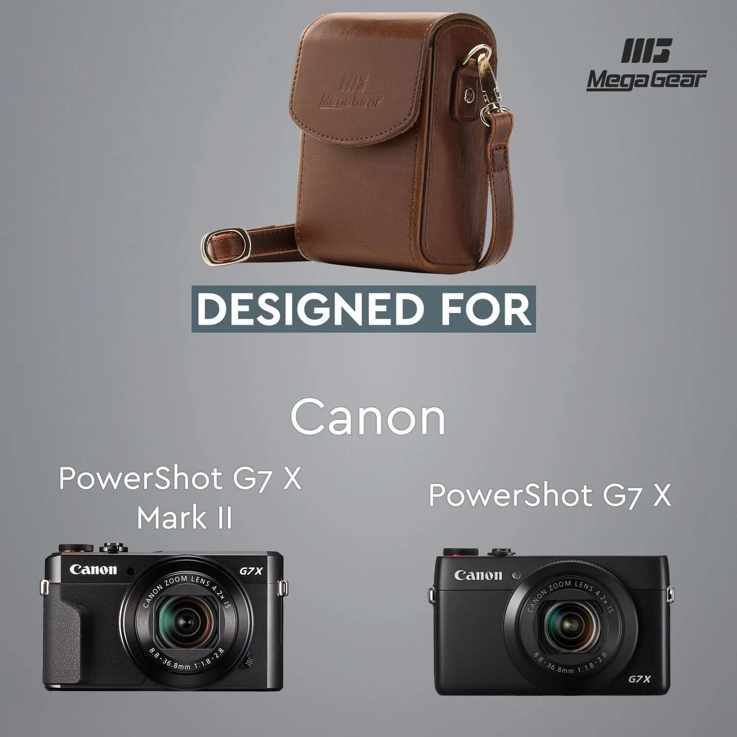 MegaGear Canon PowerShot G7 X Mark III, G7 X Mark II, G7 X Leather Camera Case with Strap