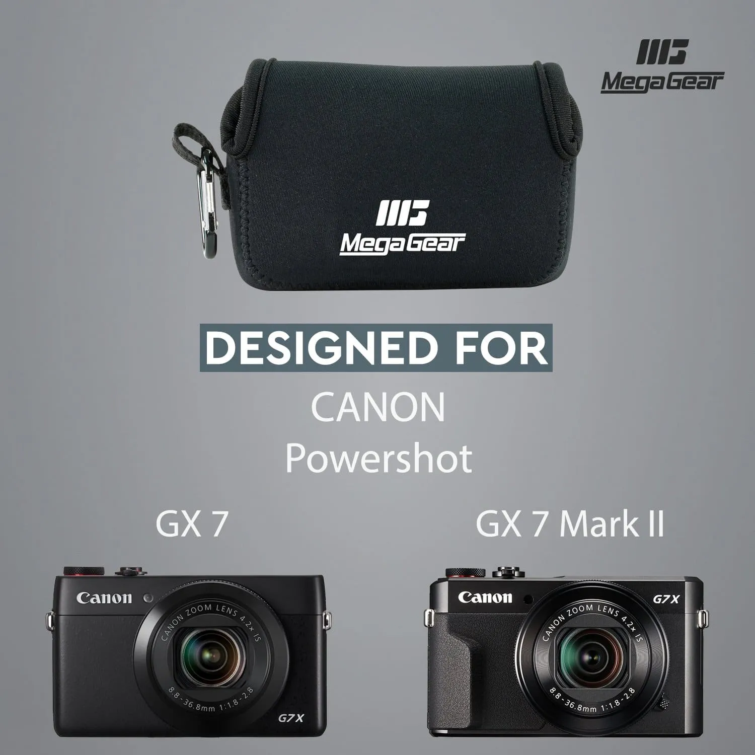 MegaGear Canon PowerShot G7 X Mark III, G7 X Mark II, G7 X Ultra Light Neoprene Camera Case with Carabiner