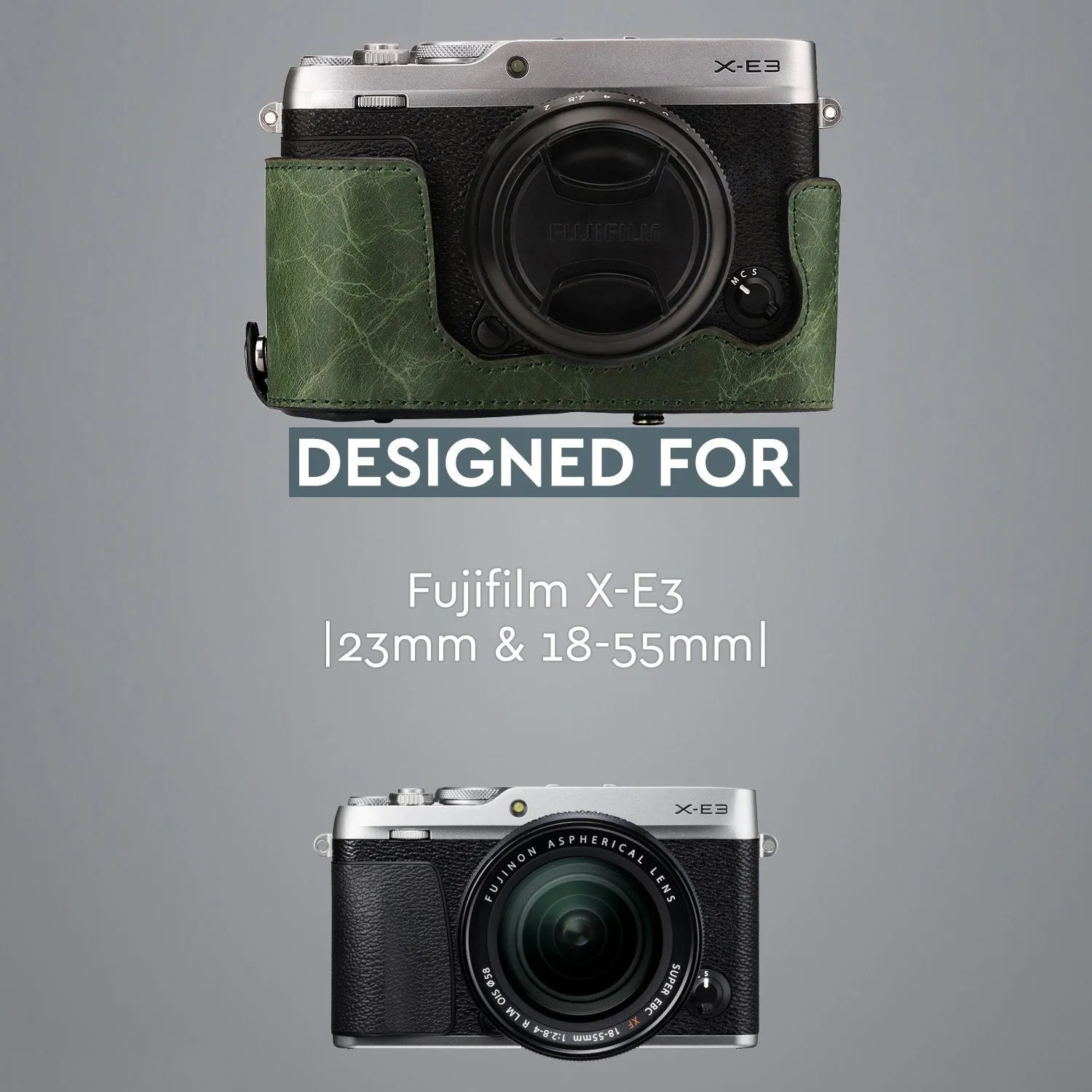 MegaGear Fujifilm X-E3 (23mm & 18-55mm) Ever Ready Top Grain Leather Camera Case and Strap