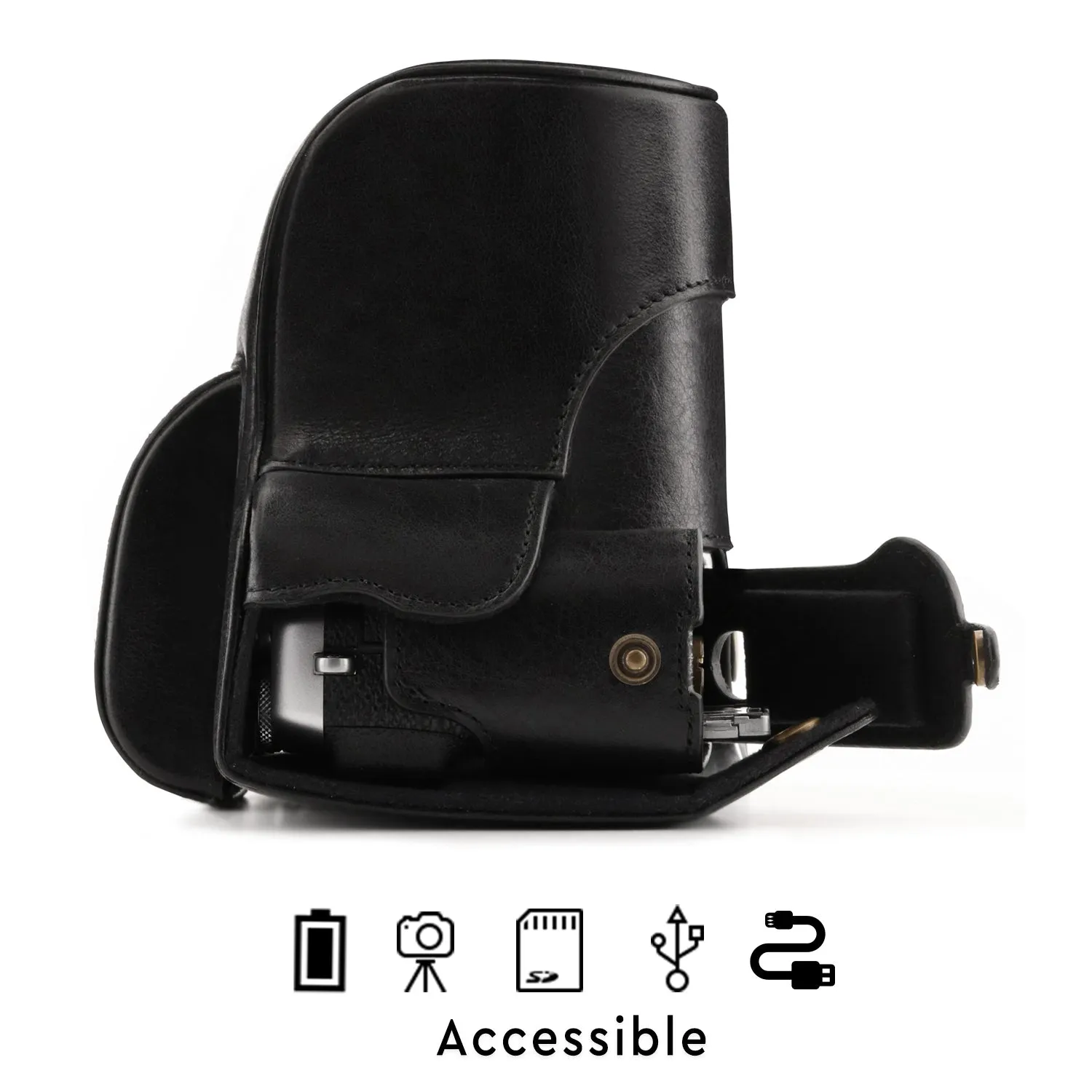 MegaGear Fujifilm X-E3 (23mm & 18-55mm) Ever Ready Top Grain Leather Camera Case and Strap