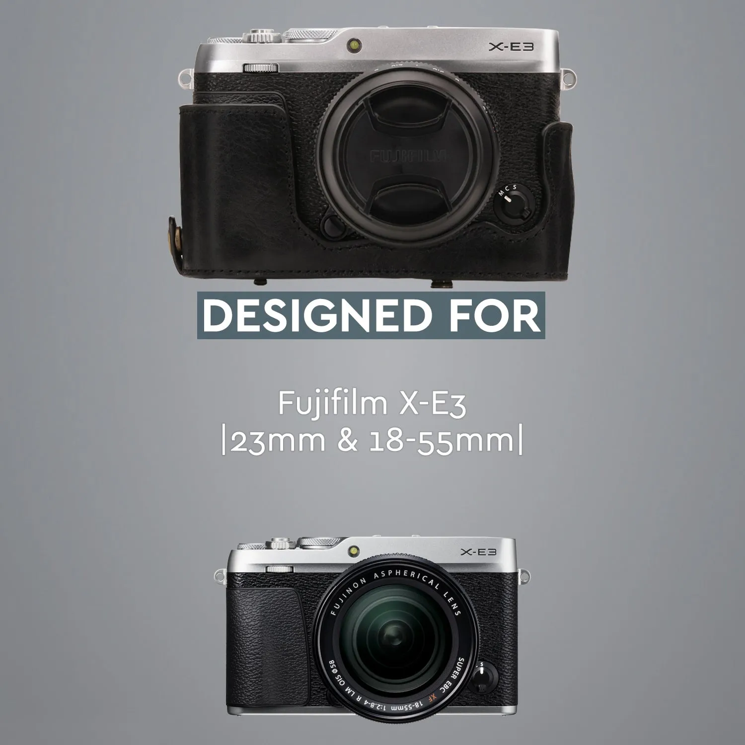 MegaGear Fujifilm X-E3 (23mm & 18-55mm) Ever Ready Top Grain Leather Camera Case and Strap