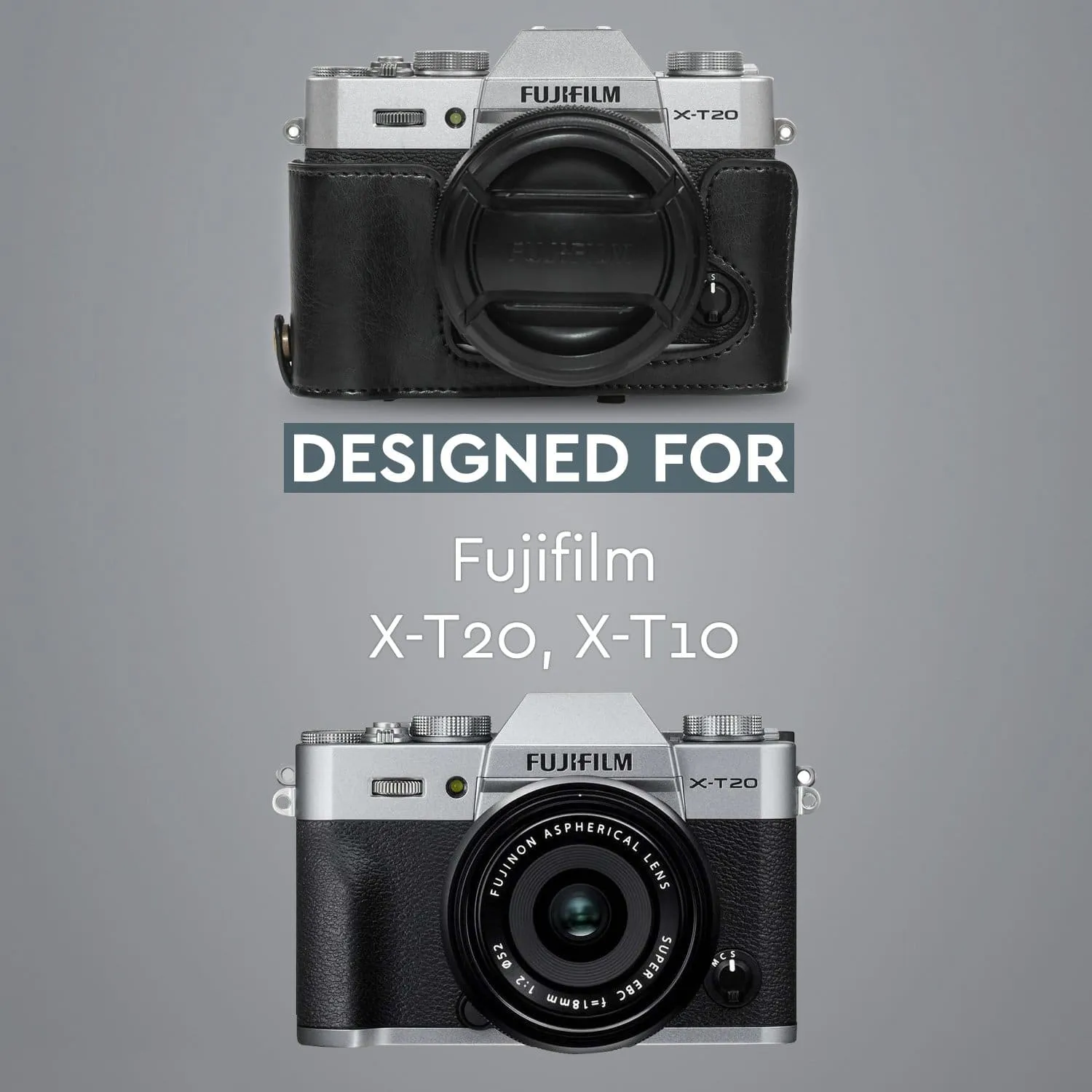 MegaGear Fujifilm X-T30, X-T20, X-T10 (16-50mm/18-55mm Lenses) Ever Ready Leather Camera Case and Strap