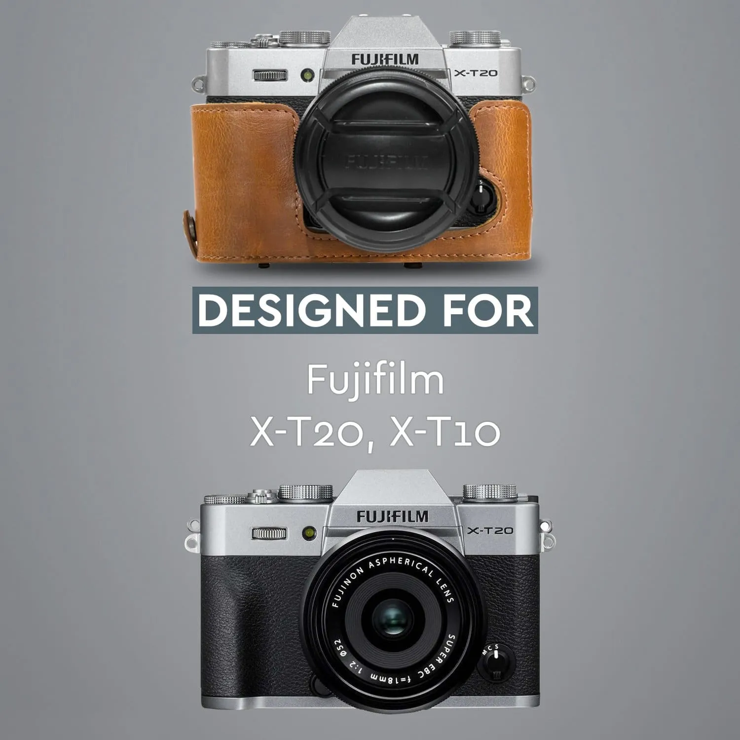 MegaGear Fujifilm X-T30, X-T20, X-T10 (16-50mm/18-55mm Lenses) Ever Ready Leather Camera Case and Strap