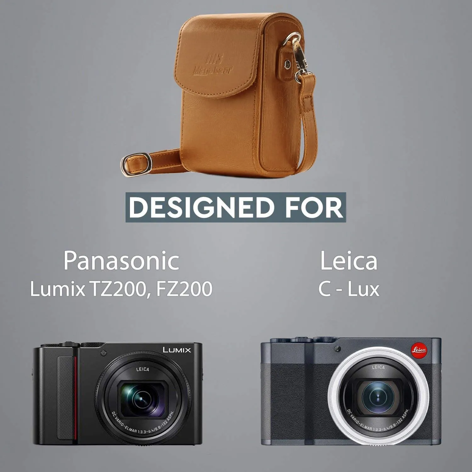 MegaGear Leica C-Lux, Panasonic Lumix DC-ZS200, DC-TZ200 Leather Camera Case with Strap