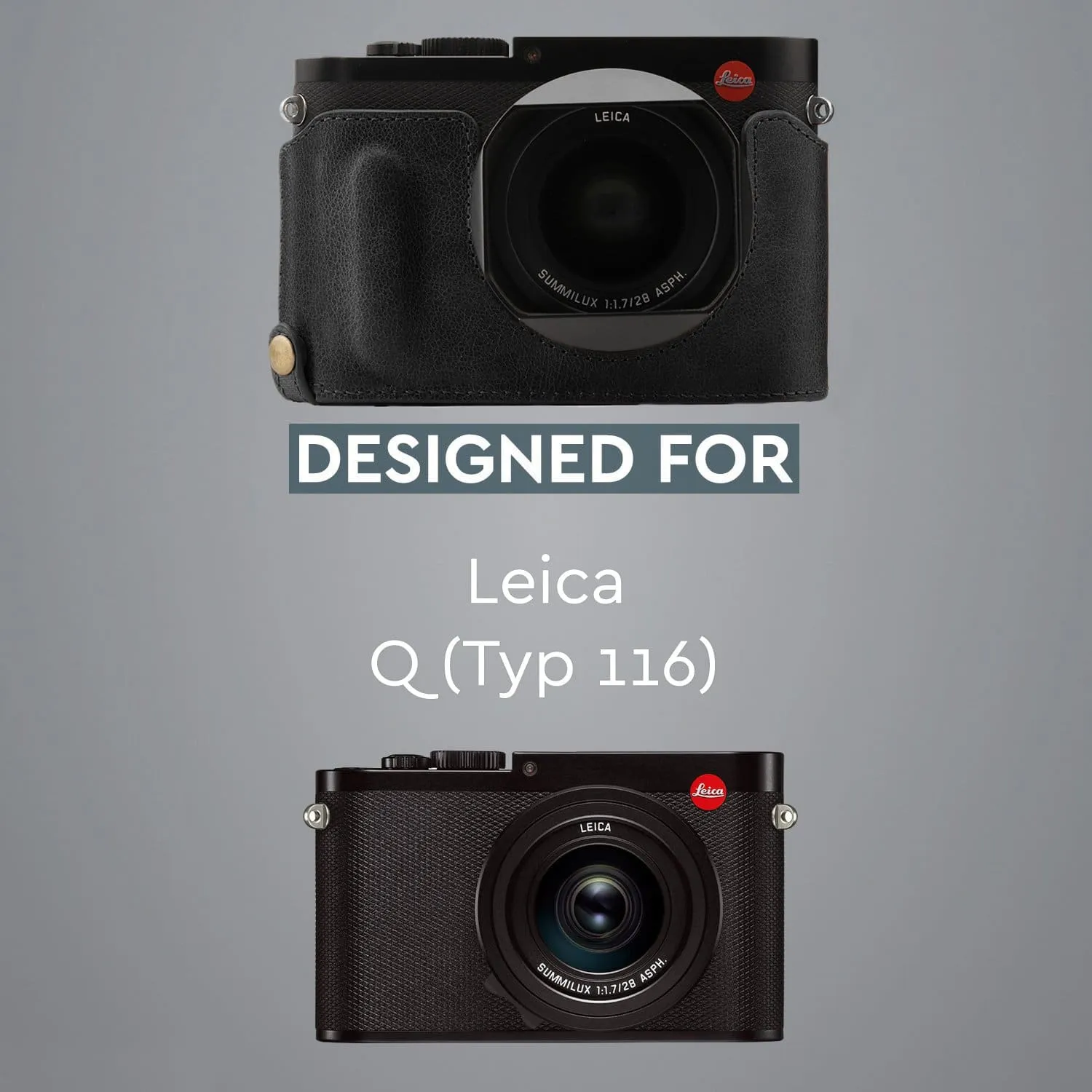 MegaGear Leica Q-P, Q (Typ 116) Top Grain Leather Camera Half Case and Strap