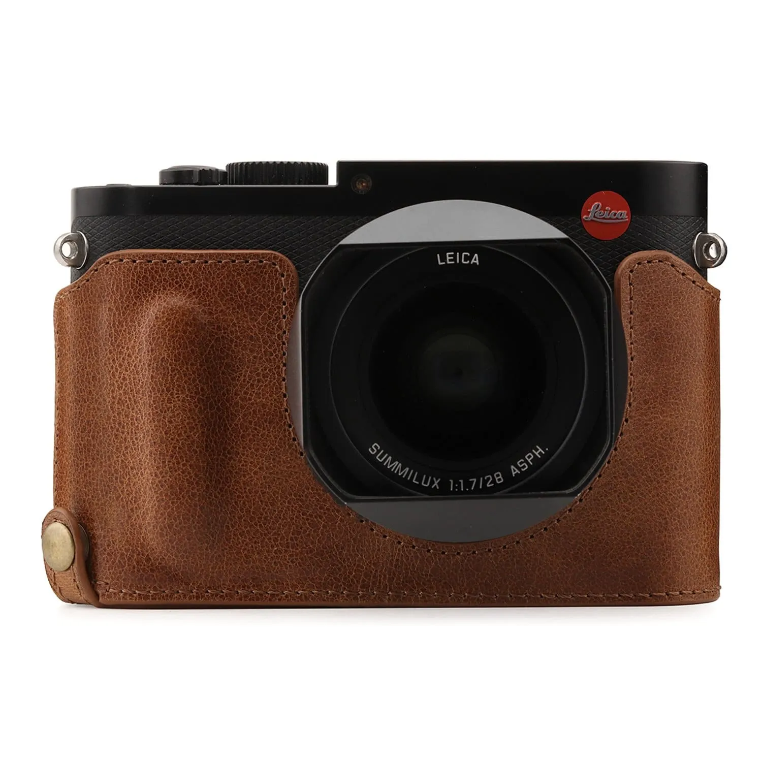 MegaGear Leica Q-P, Q (Typ 116) Top Grain Leather Camera Half Case and Strap