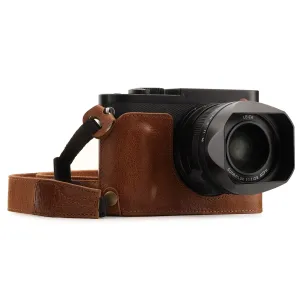 MegaGear Leica Q-P, Q (Typ 116) Top Grain Leather Camera Half Case and Strap