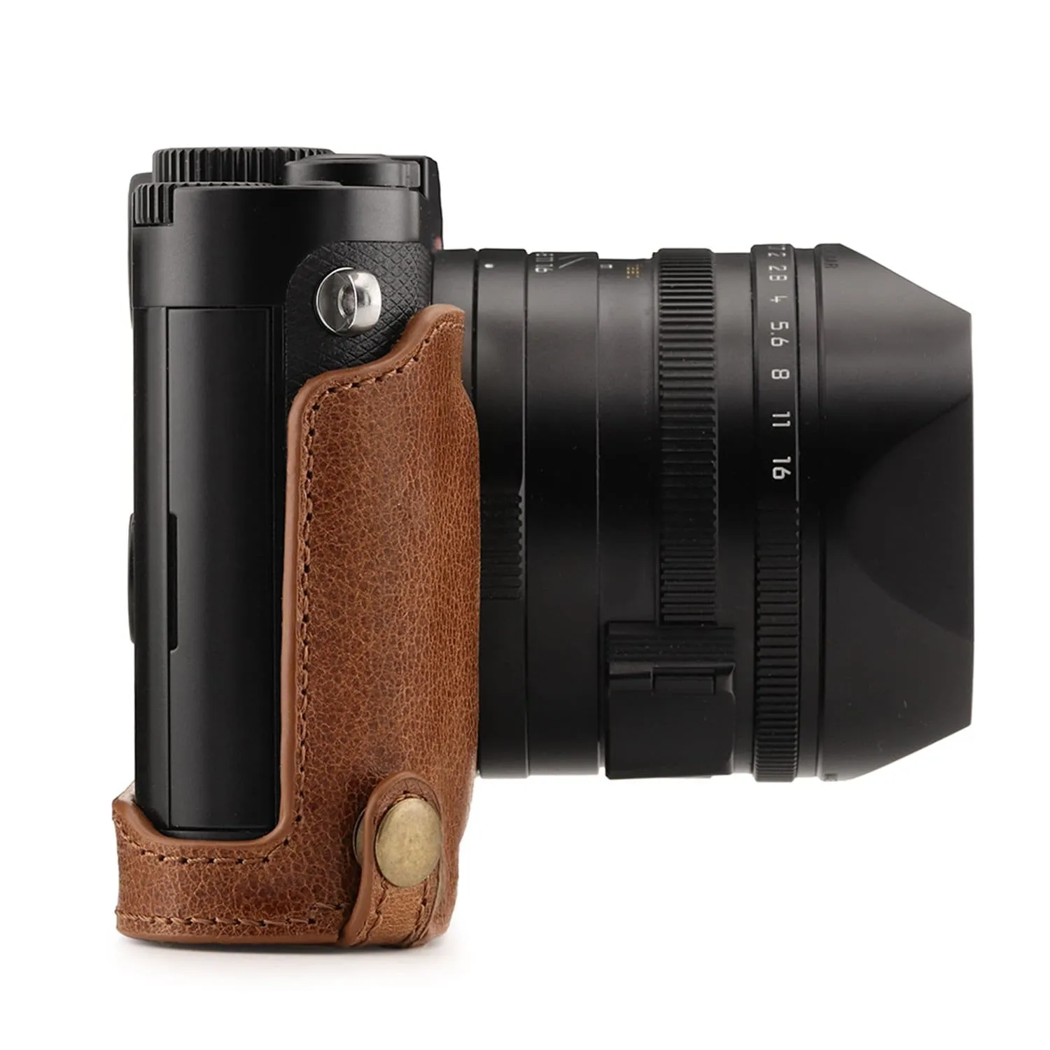 MegaGear Leica Q-P, Q (Typ 116) Top Grain Leather Camera Half Case and Strap