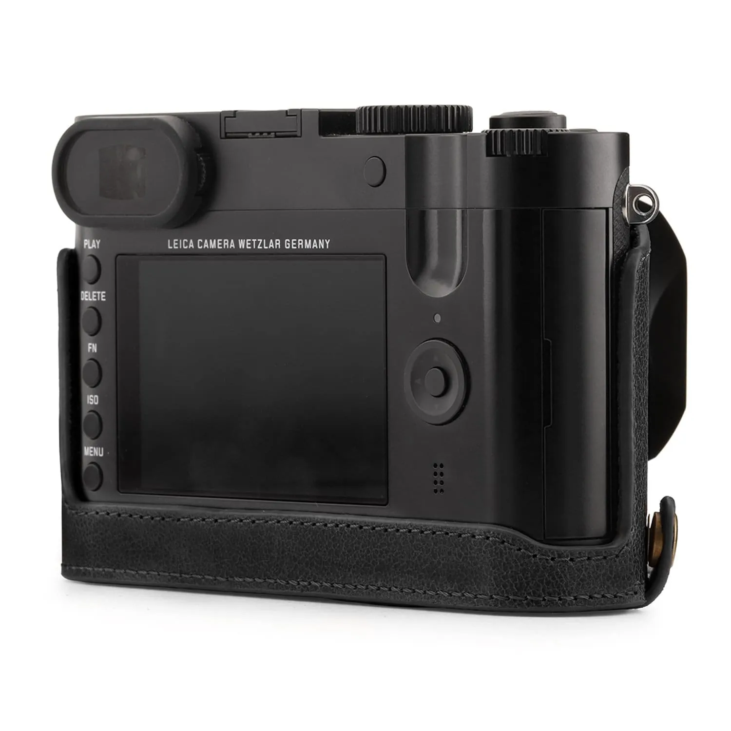 MegaGear Leica Q-P, Q (Typ 116) Top Grain Leather Camera Half Case and Strap
