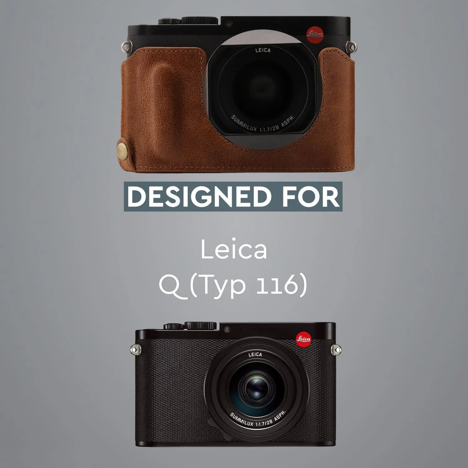 MegaGear Leica Q-P, Q (Typ 116) Top Grain Leather Camera Half Case and Strap