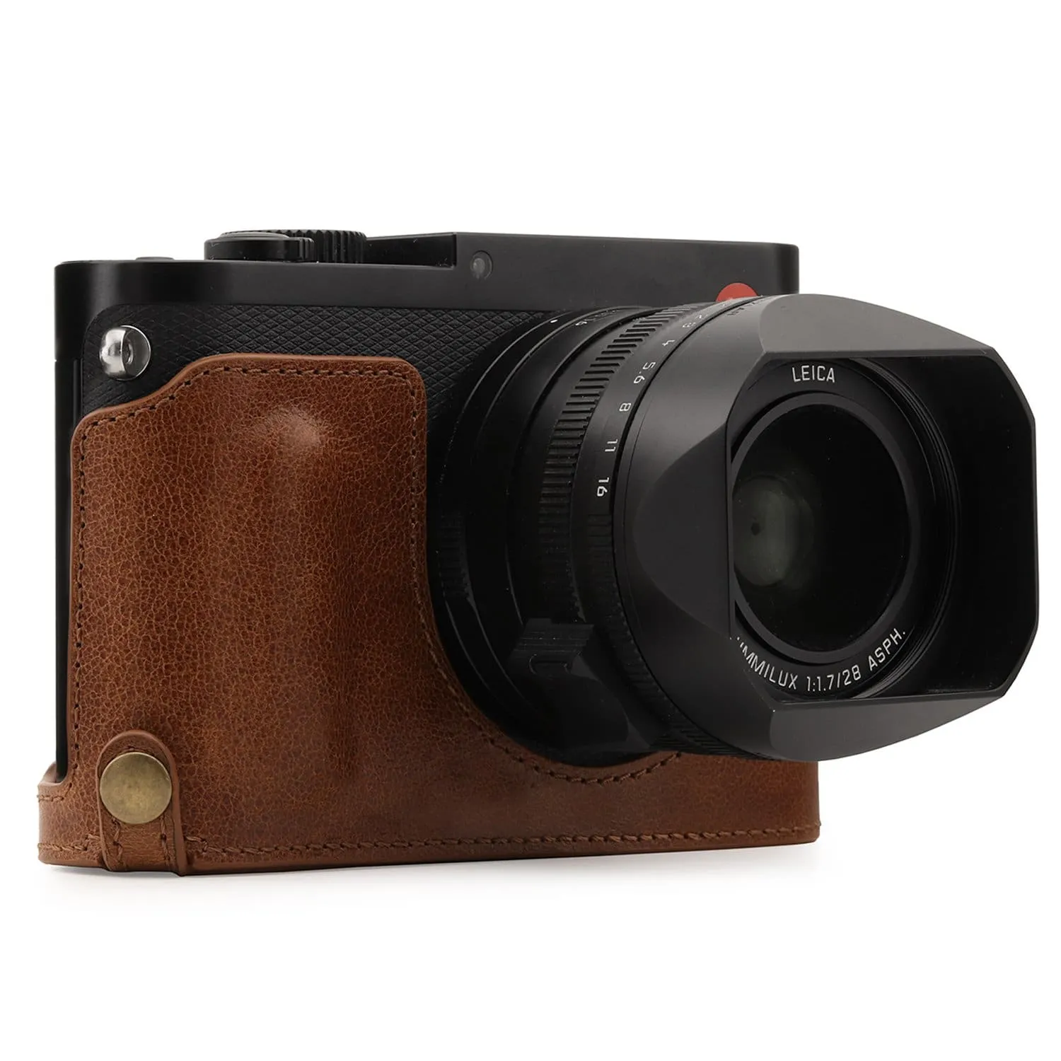 MegaGear Leica Q-P, Q (Typ 116) Top Grain Leather Camera Half Case and Strap