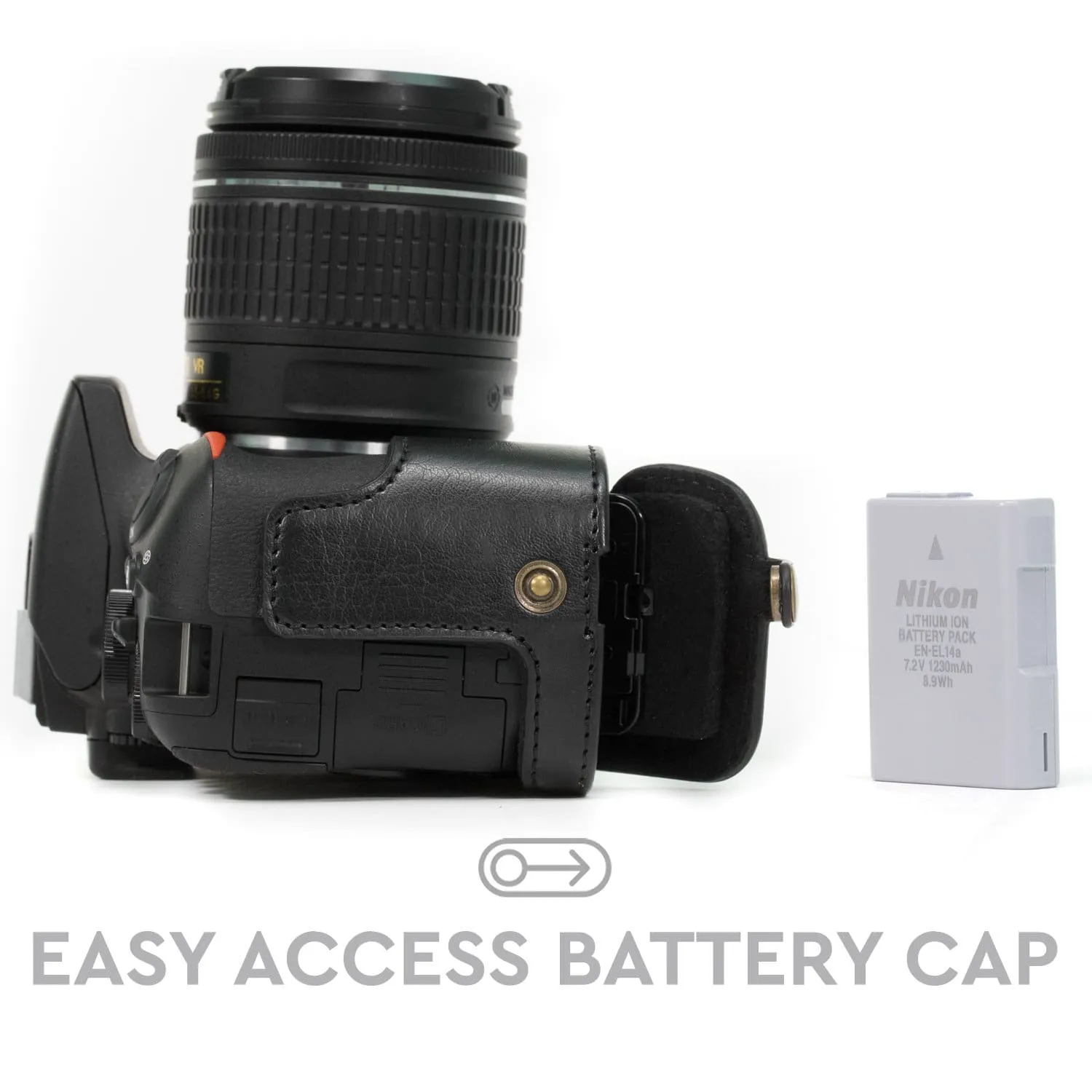 MegaGear Nikon D5600, D5500 Ever Ready Leather Camera Half Case and Strap