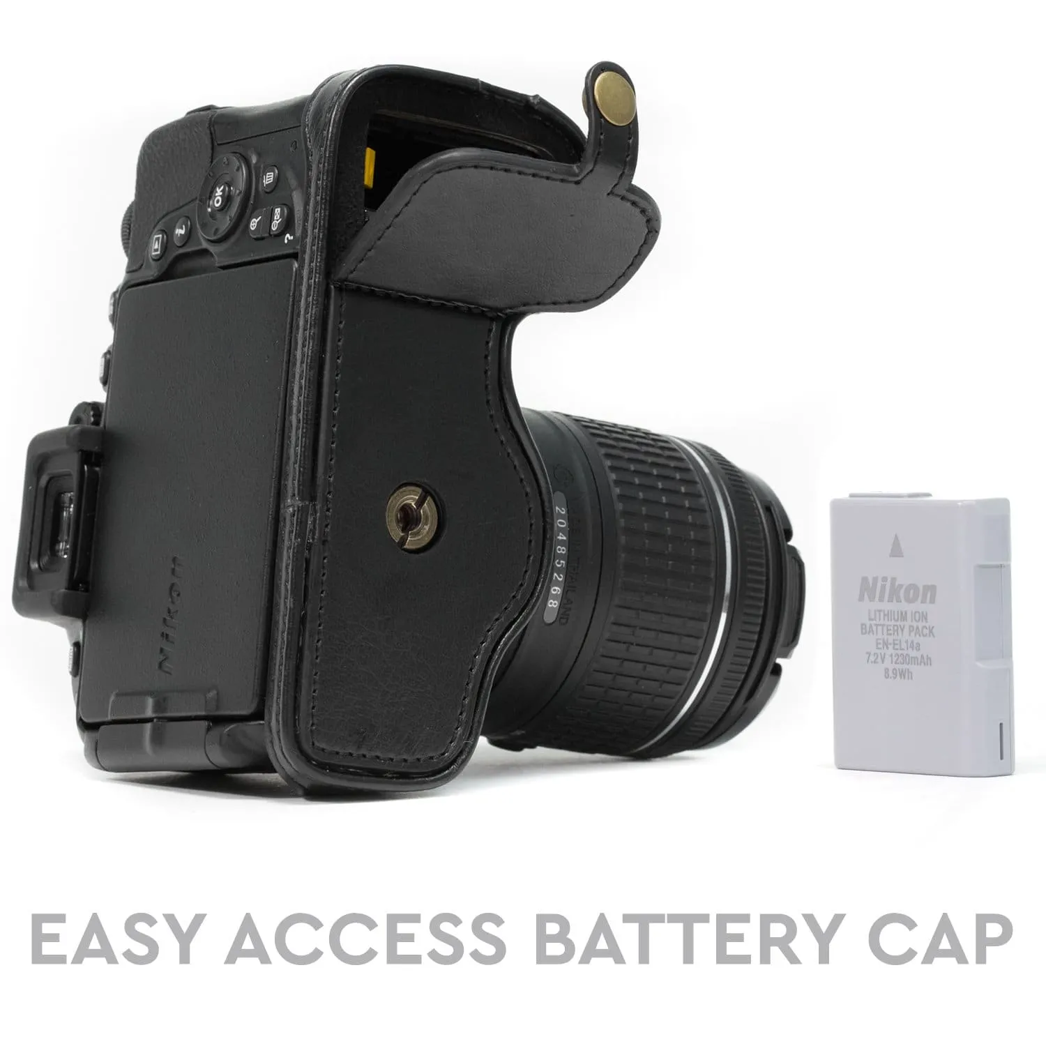 MegaGear Nikon D5600, D5500 Ever Ready Leather Camera Half Case and Strap
