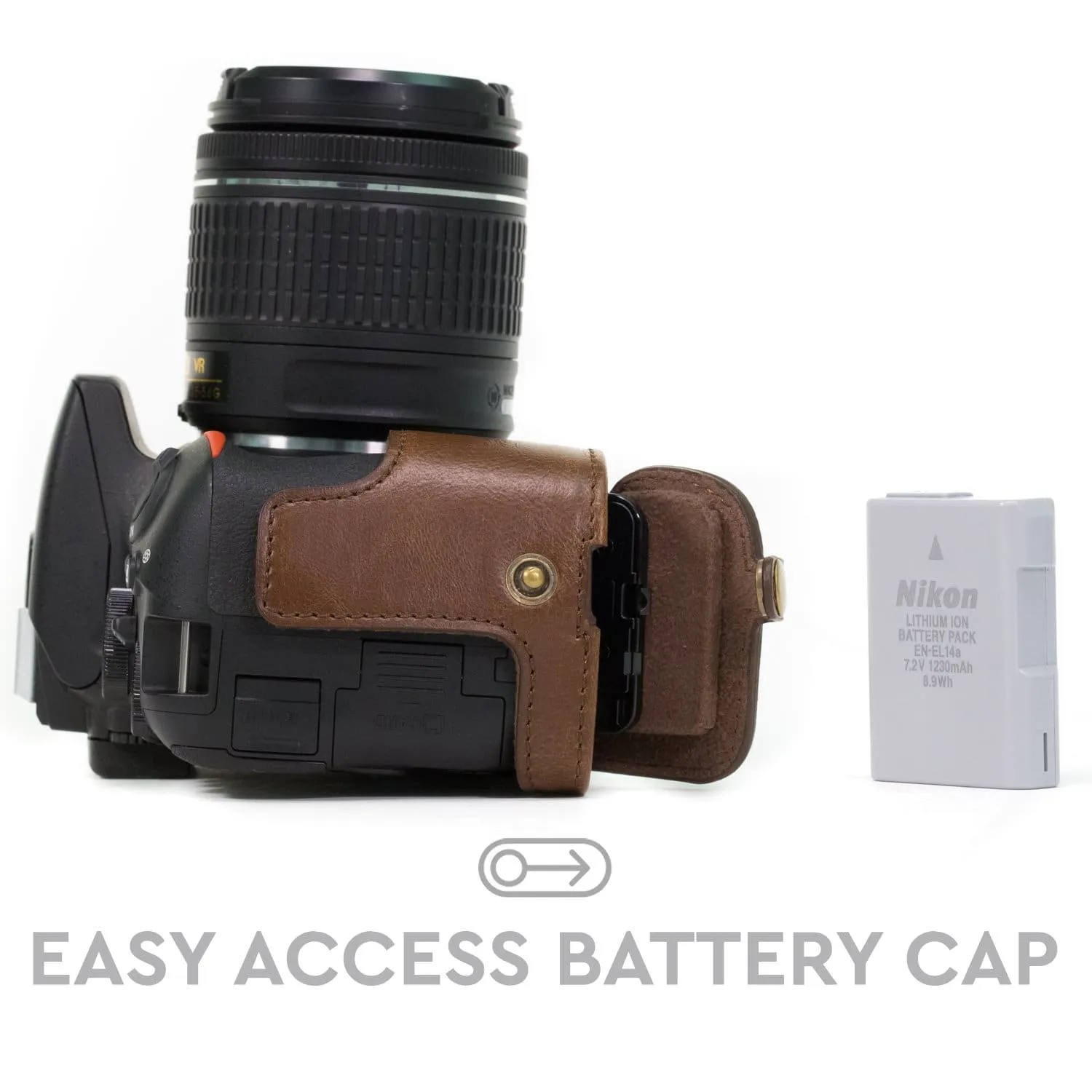 MegaGear Nikon D5600, D5500 Ever Ready Leather Camera Half Case and Strap