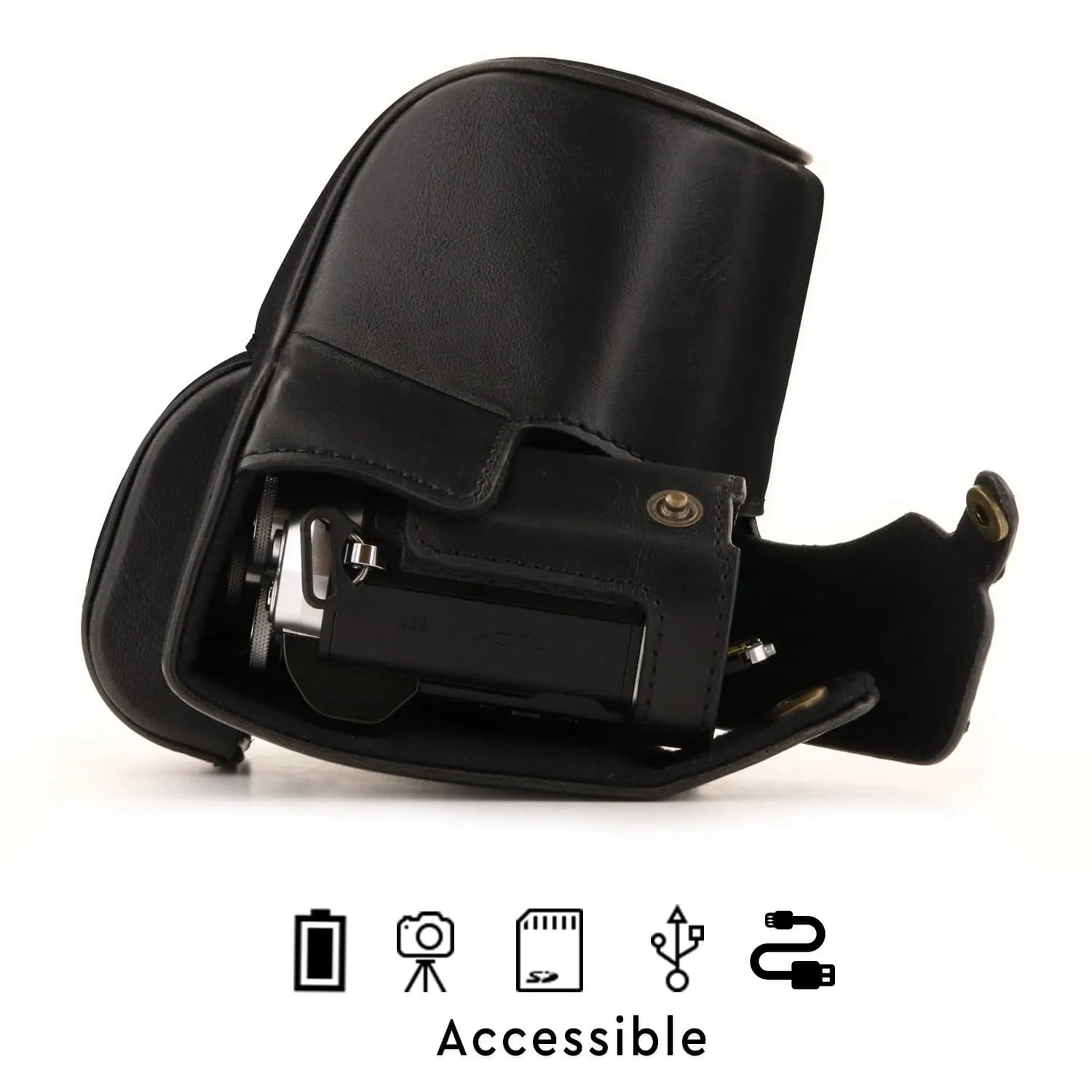MegaGear Olympus OM-D E-M10 Mark IIIs, OM-D E-M10 Mark III (14-42mm) Ever Ready Leather Camera Case and Strap