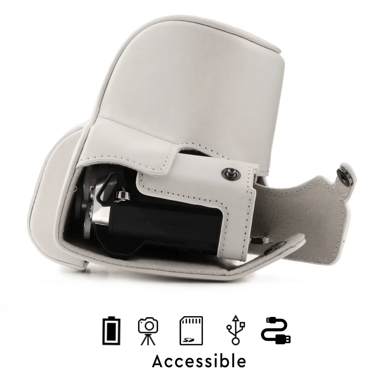 MegaGear Olympus OM-D E-M10 Mark IIIs, OM-D E-M10 Mark III (14-42mm) Ever Ready Leather Camera Case and Strap