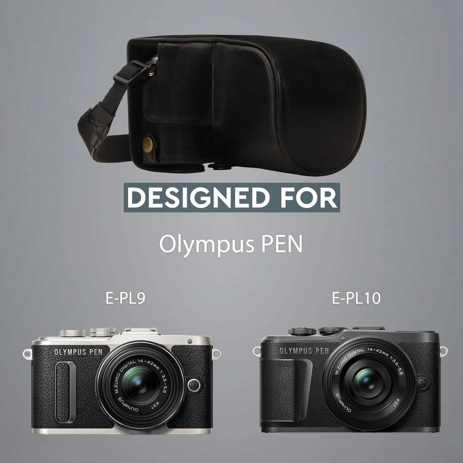 MegaGear Olympus PEN E-PL10, PEN E-PL9 (14-42mm) Ever Ready Leather Camera Case and Strap