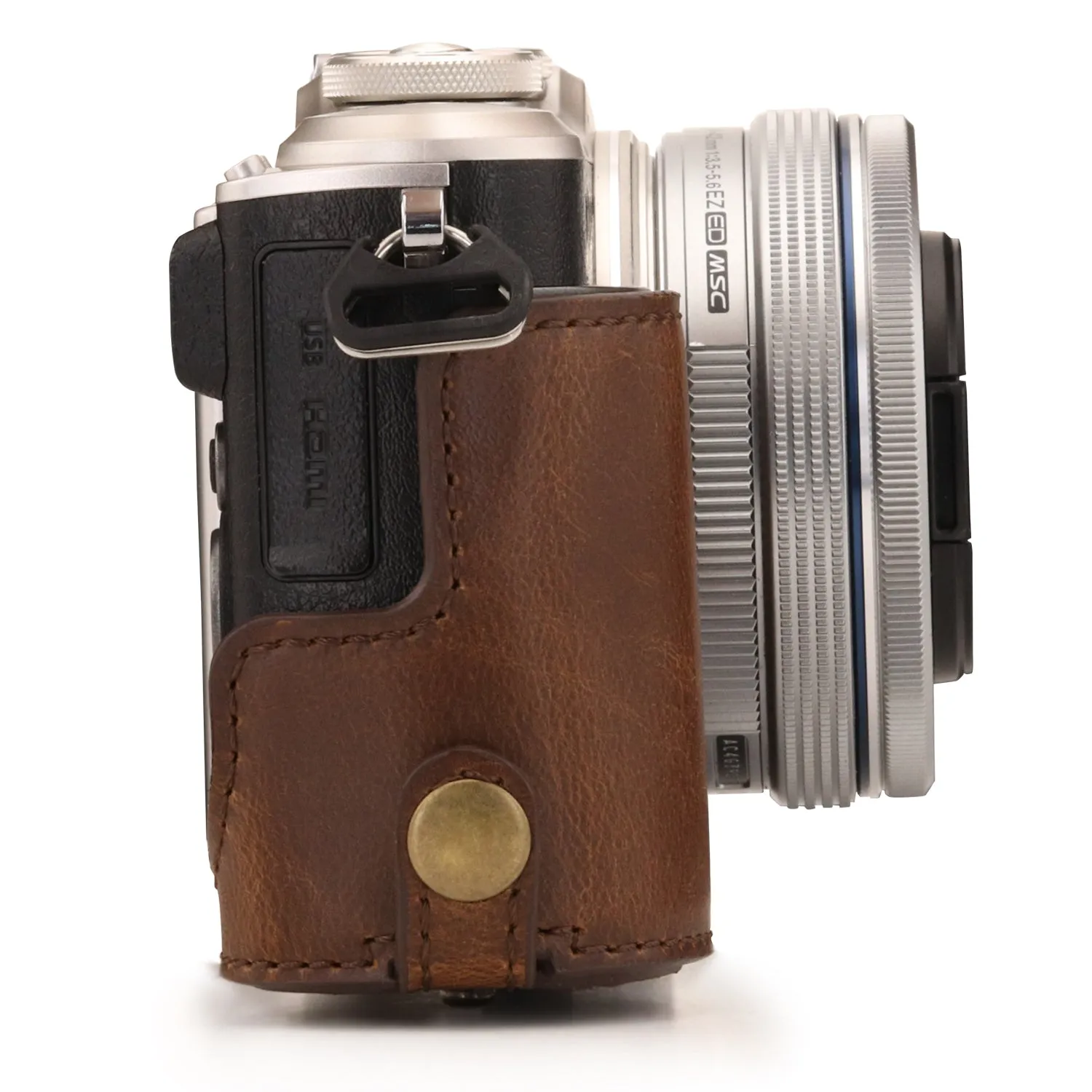 MegaGear Olympus PEN E-PL10, PEN E-PL9 (14-42mm) Ever Ready Leather Camera Case and Strap