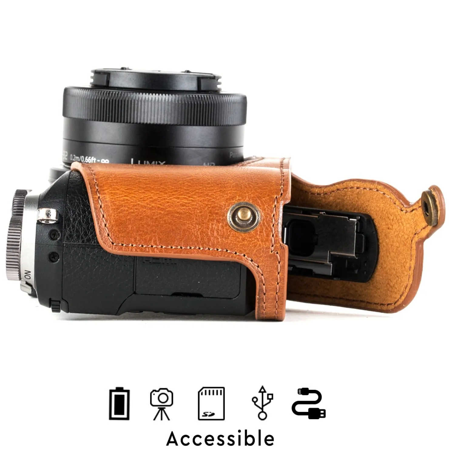 MegaGear Panasonic Lumix DMC-GX85, DMC-GX80 (12-32mm) Ever Ready Leather Camera Case and Strap