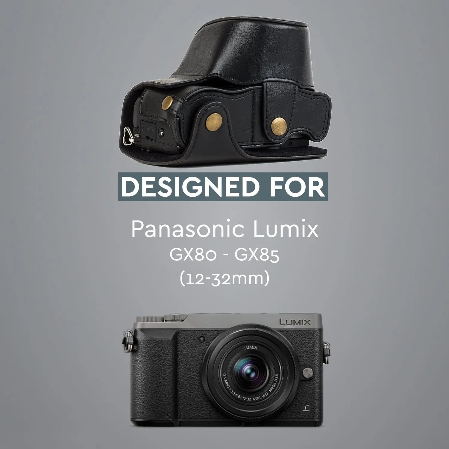 MegaGear Panasonic Lumix DMC-GX85, DMC-GX80 (12-32mm) Ever Ready Leather Camera Case and Strap