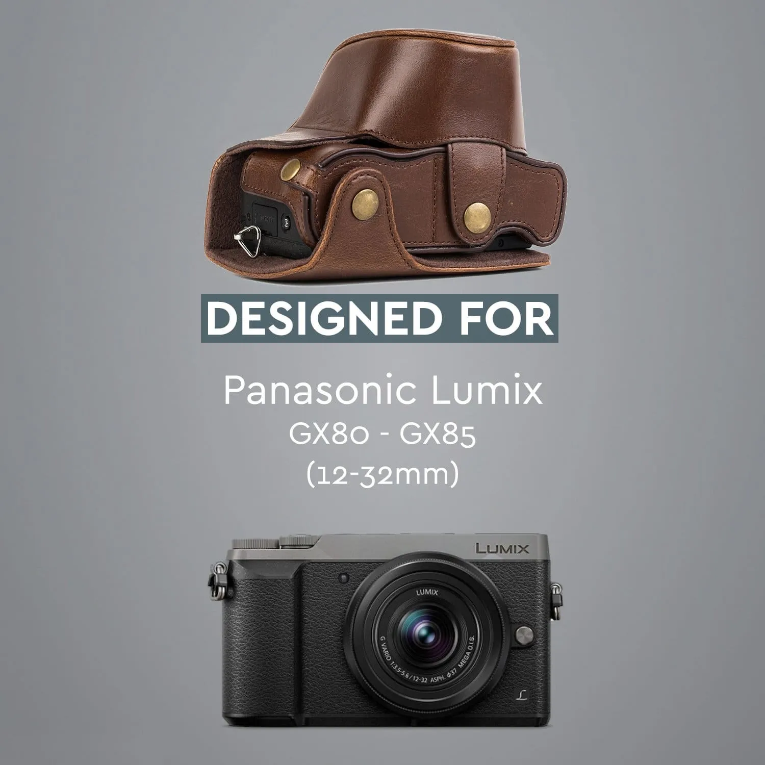 MegaGear Panasonic Lumix DMC-GX85, DMC-GX80 (12-32mm) Ever Ready Leather Camera Case and Strap