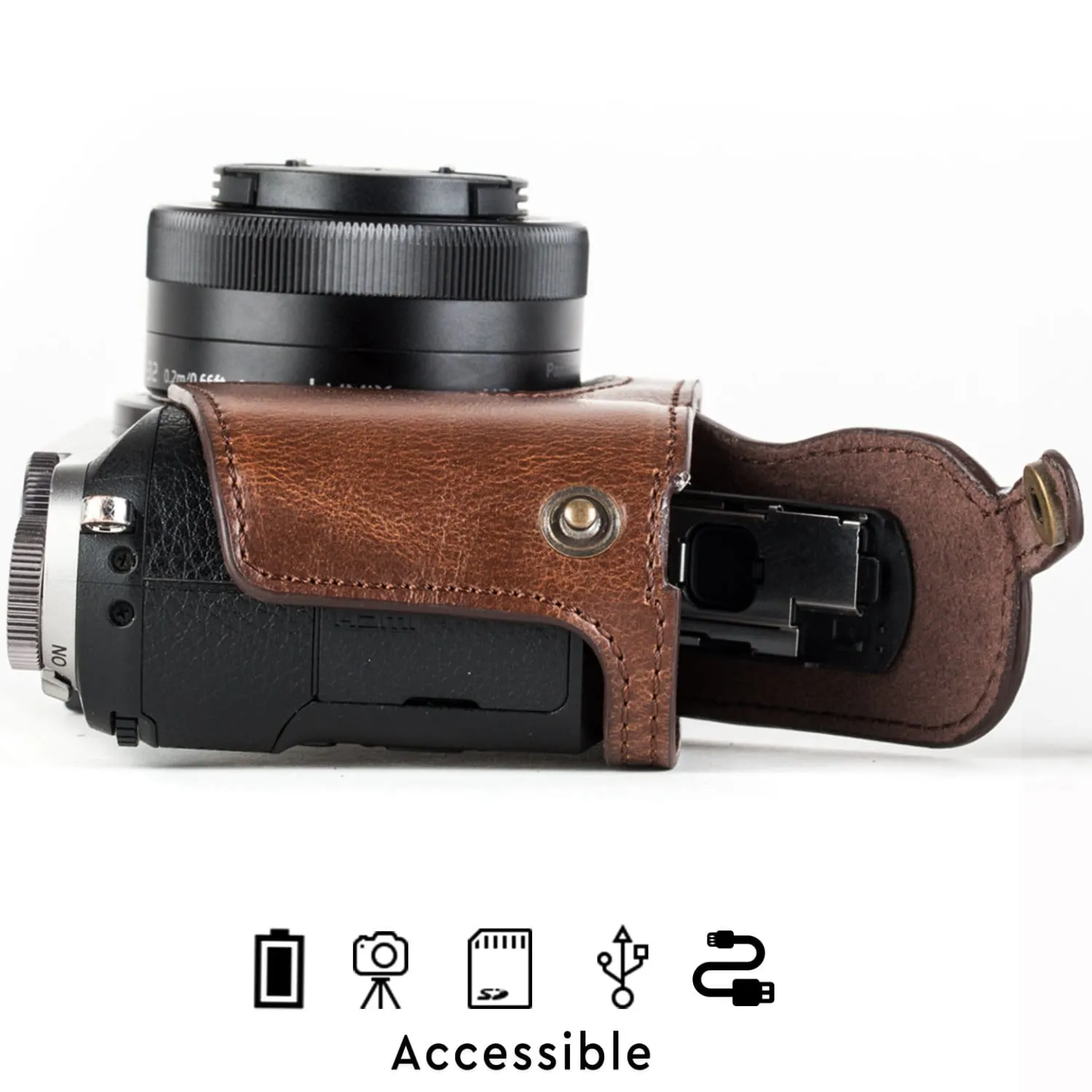 MegaGear Panasonic Lumix DMC-GX85, DMC-GX80 (12-32mm) Ever Ready Leather Camera Case and Strap