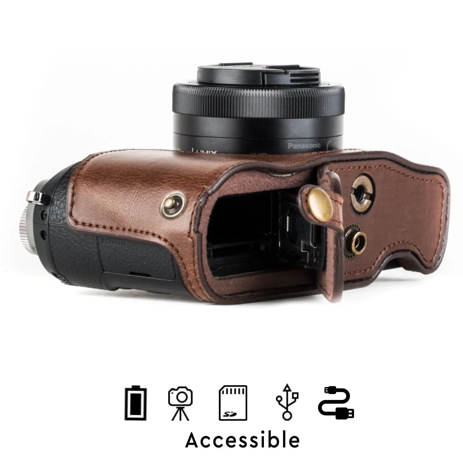 MegaGear Panasonic Lumix DMC-GX85, DMC-GX80 (12-32mm) Ever Ready Leather Camera Case and Strap