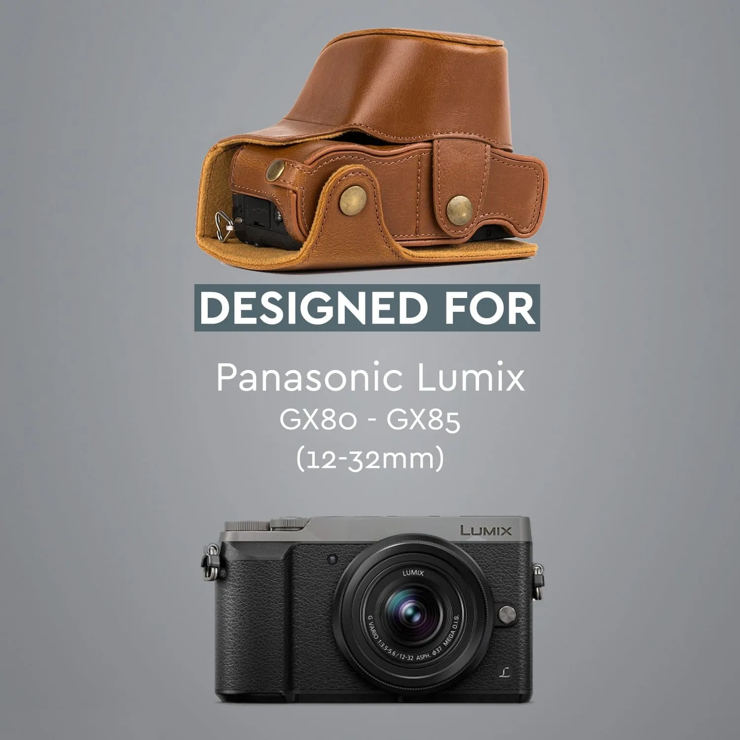 MegaGear Panasonic Lumix DMC-GX85, DMC-GX80 (12-32mm) Ever Ready Leather Camera Case and Strap