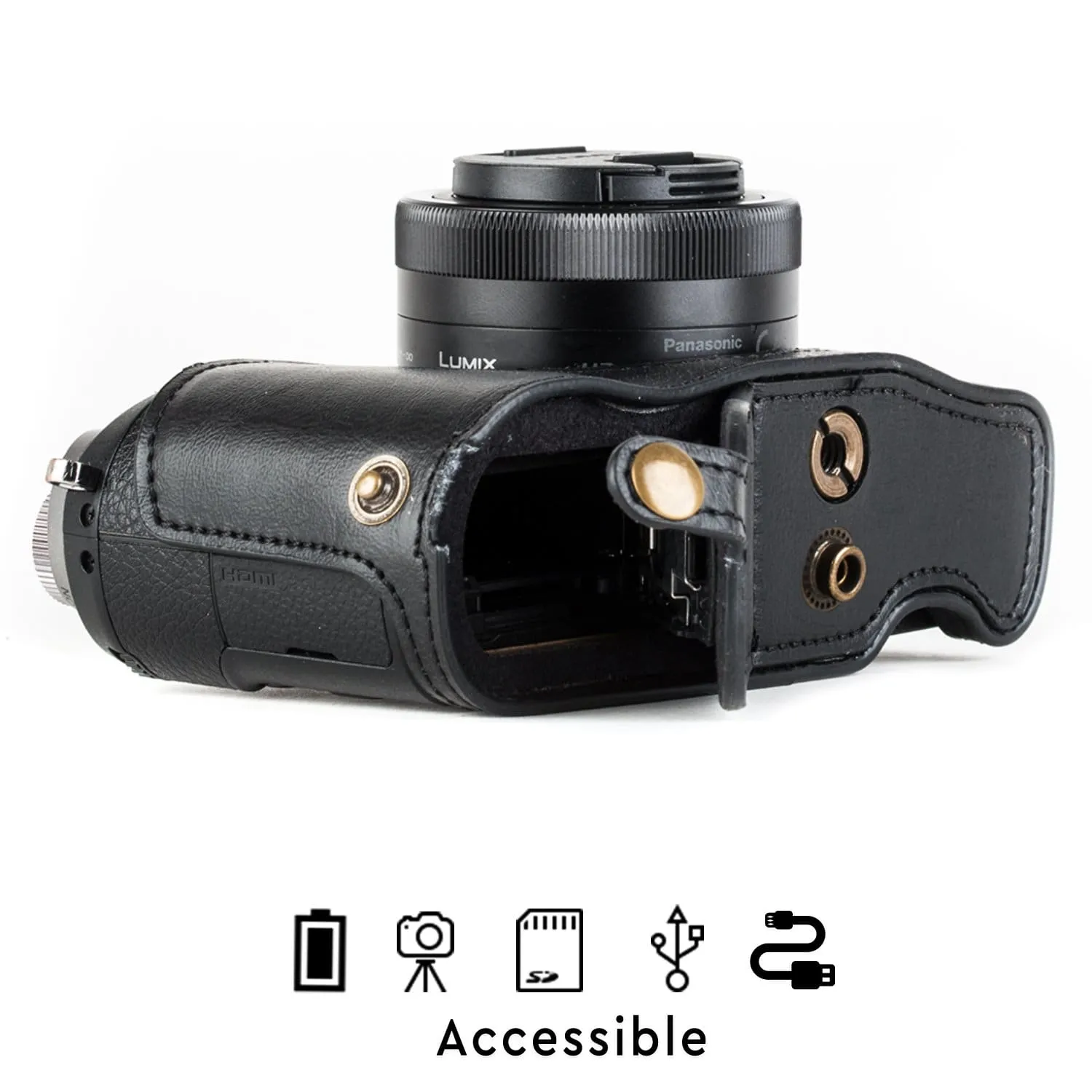 MegaGear Panasonic Lumix DMC-GX85, DMC-GX80 (12-32mm) Ever Ready Leather Camera Case and Strap