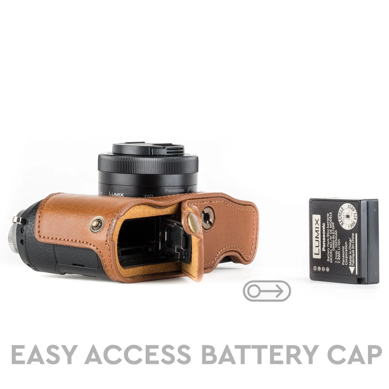 MegaGear Panasonic Lumix DMC-GX85, DMC-GX80 Ever Ready Leather Camera Half Case and Strap