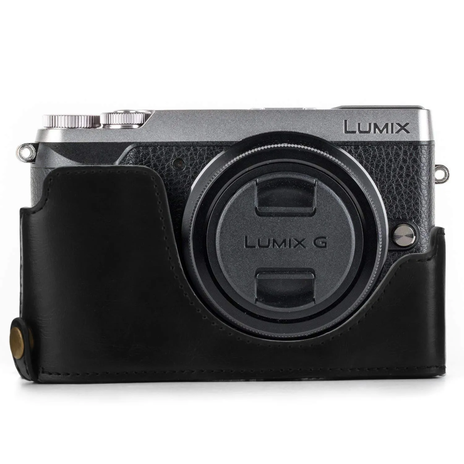 MegaGear Panasonic Lumix DMC-GX85, DMC-GX80 Ever Ready Leather Camera Half Case and Strap