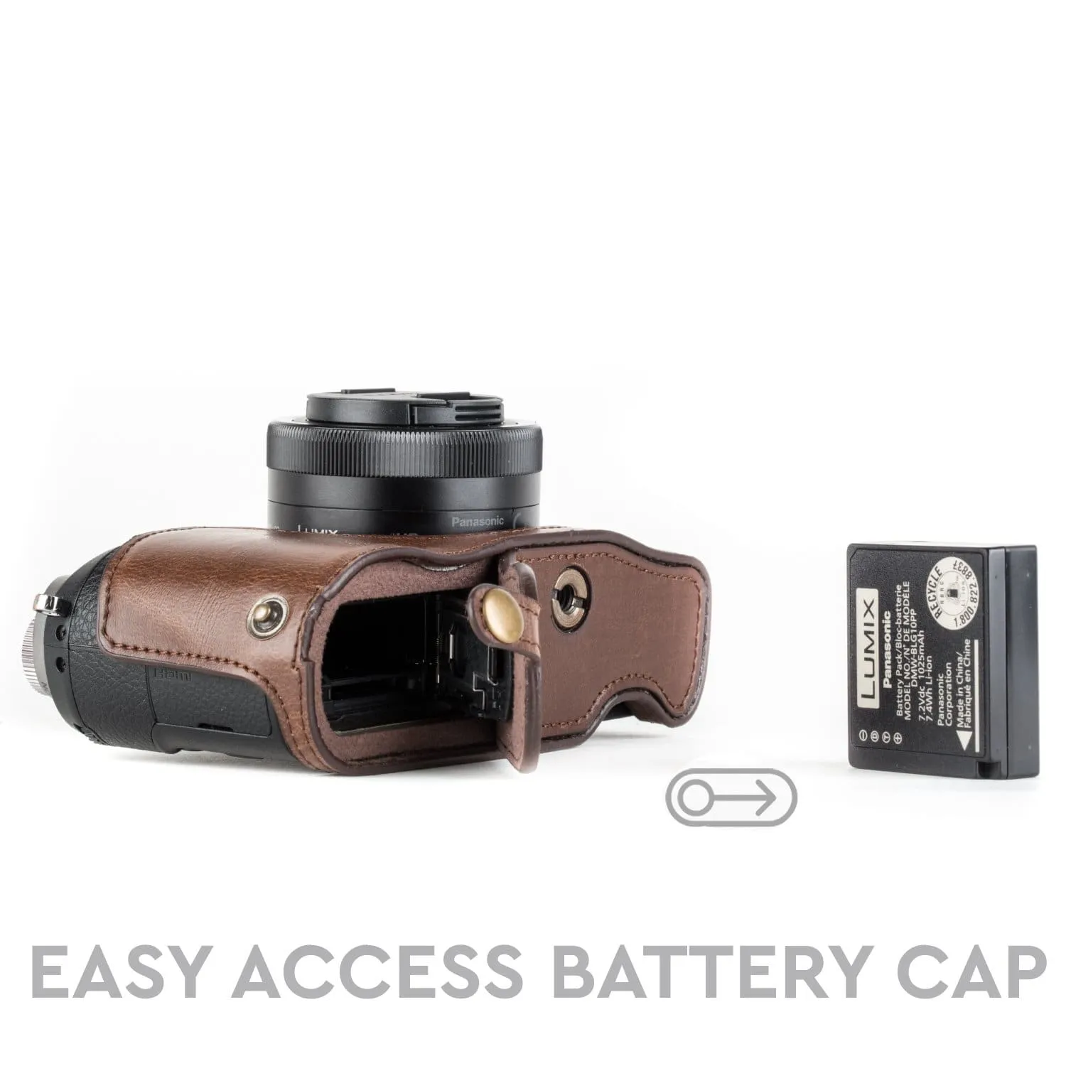 MegaGear Panasonic Lumix DMC-GX85, DMC-GX80 Ever Ready Leather Camera Half Case and Strap