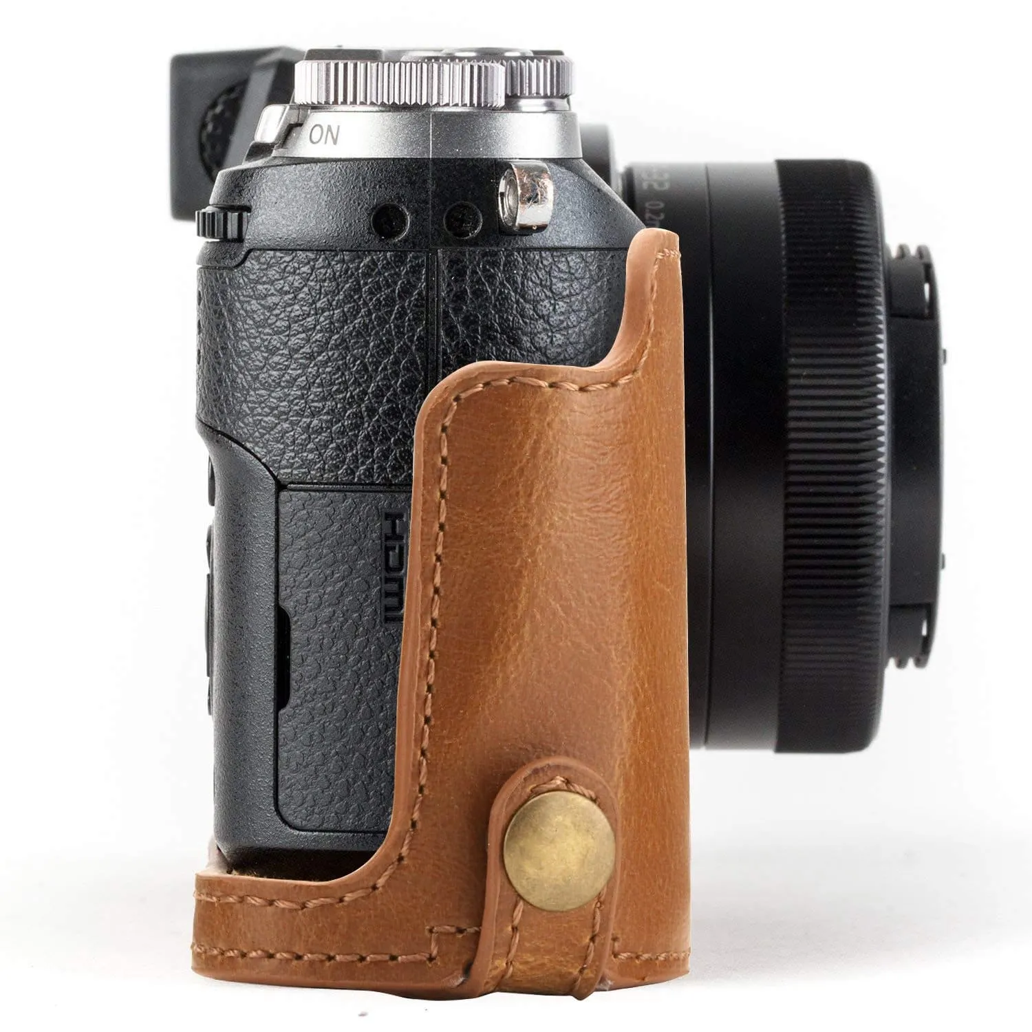 MegaGear Panasonic Lumix DMC-GX85, DMC-GX80 Ever Ready Leather Camera Half Case and Strap
