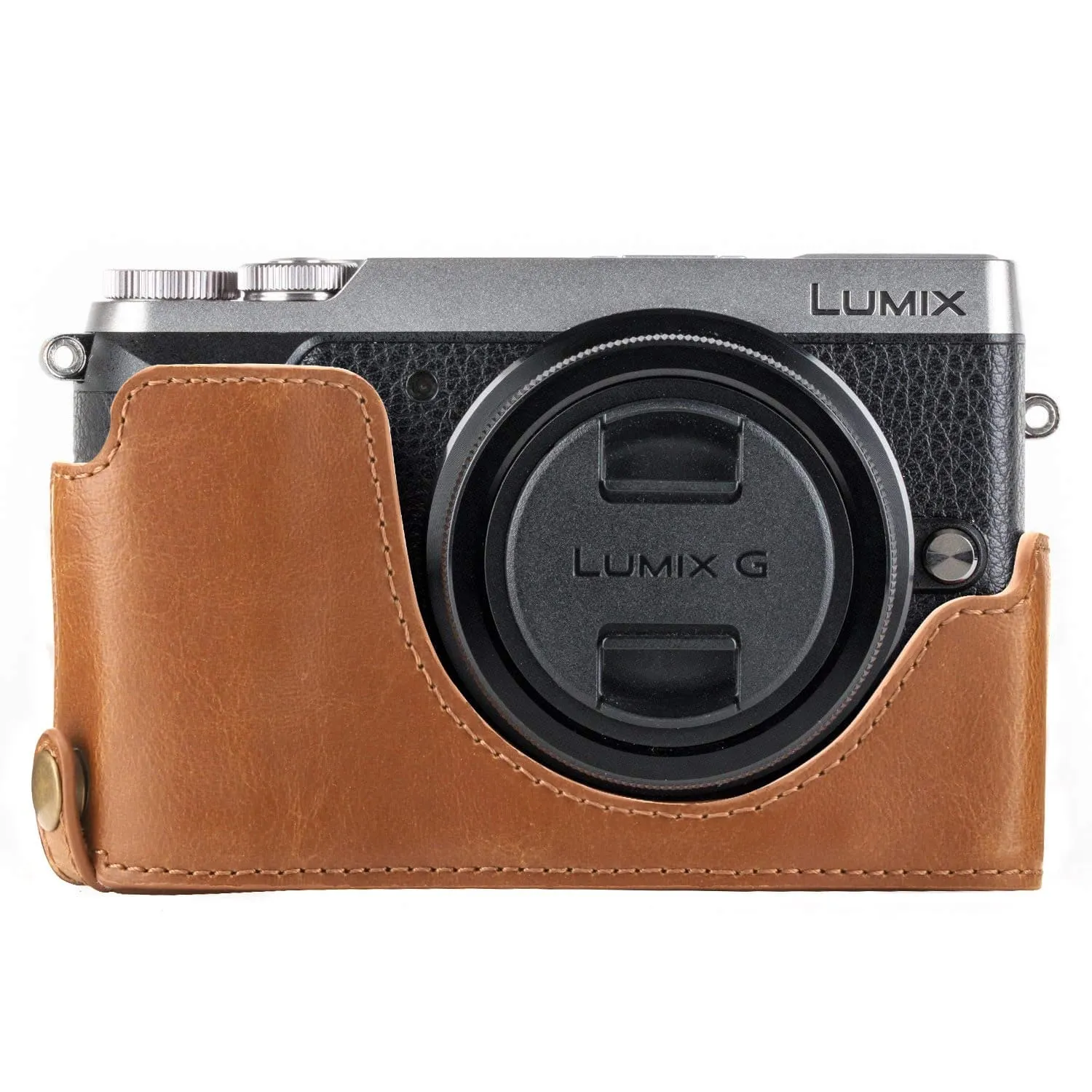 MegaGear Panasonic Lumix DMC-GX85, DMC-GX80 Ever Ready Leather Camera Half Case and Strap