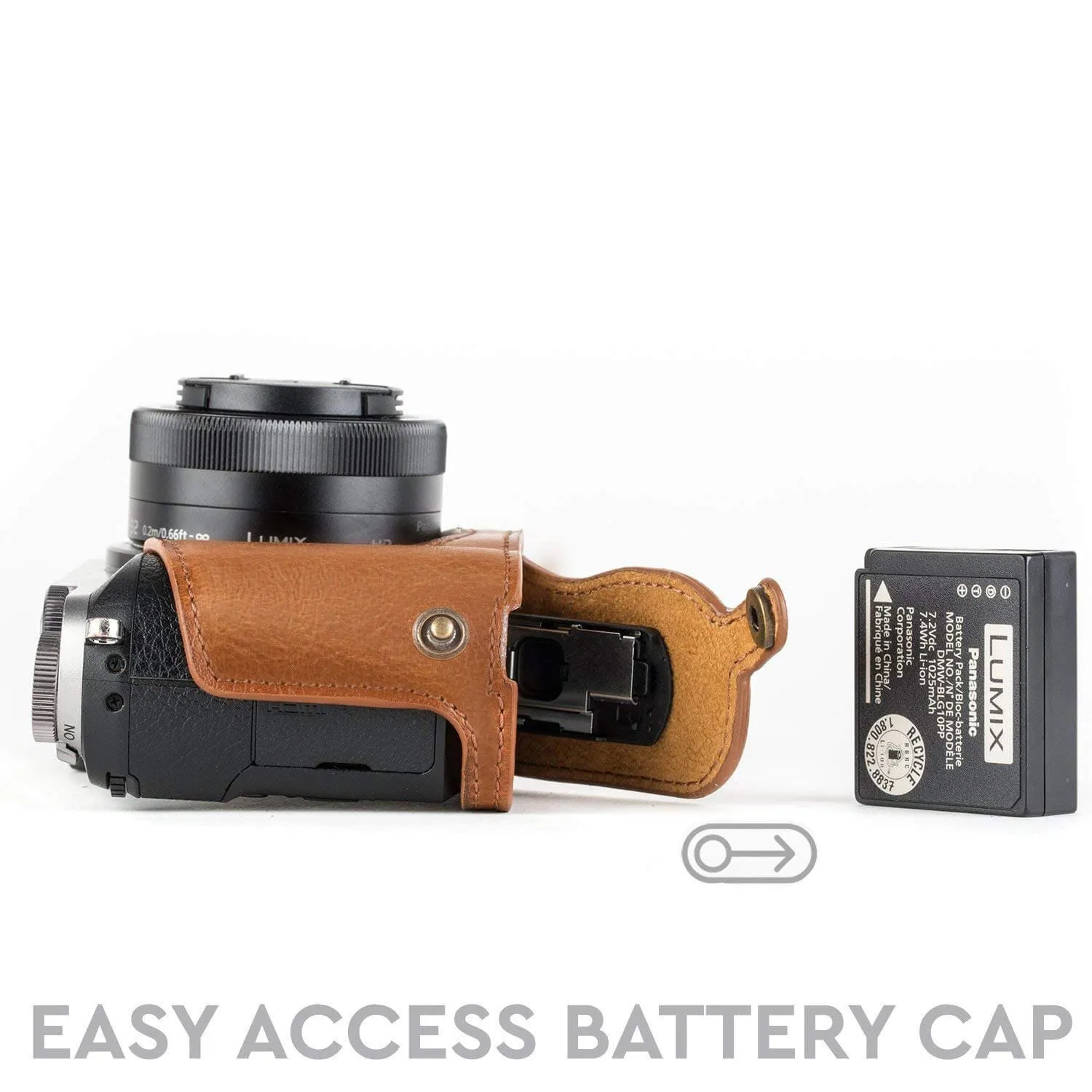 MegaGear Panasonic Lumix DMC-GX85, DMC-GX80 Ever Ready Leather Camera Half Case and Strap