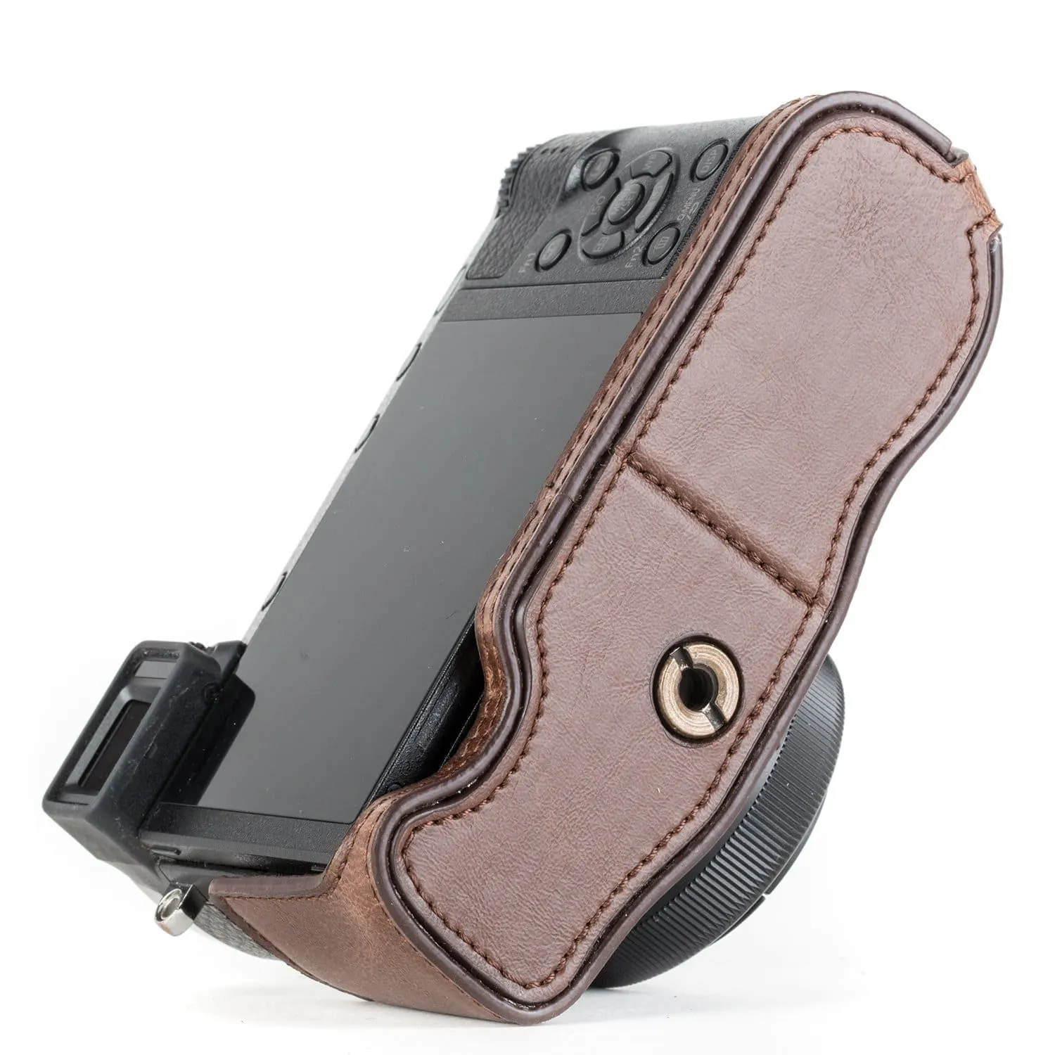 MegaGear Panasonic Lumix DMC-GX85, DMC-GX80 Ever Ready Leather Camera Half Case and Strap