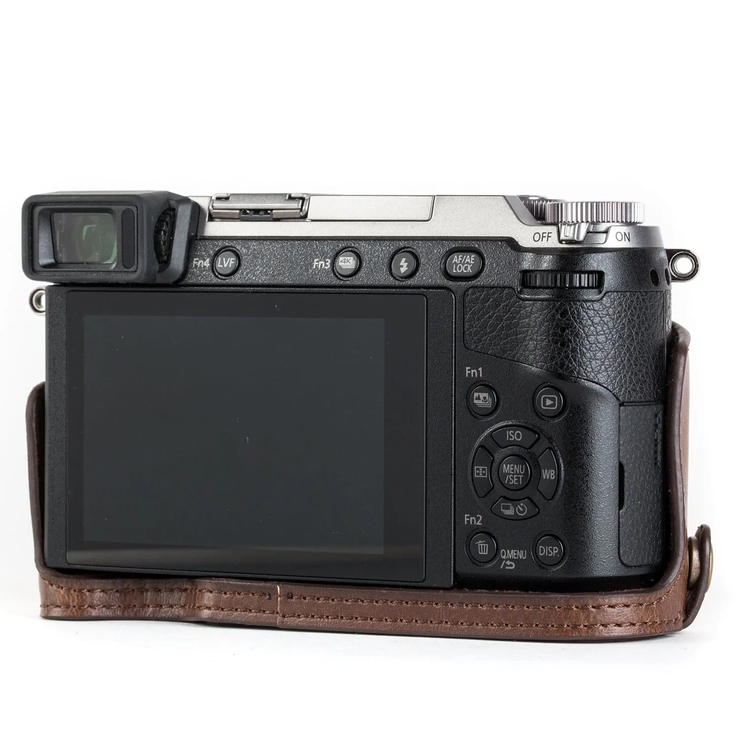 MegaGear Panasonic Lumix DMC-GX85, DMC-GX80 Ever Ready Leather Camera Half Case and Strap